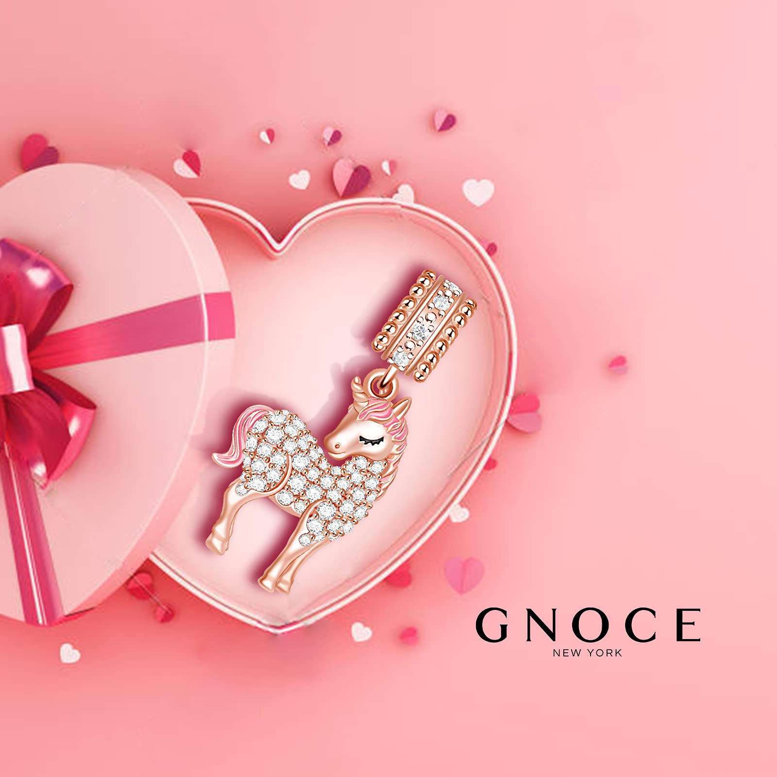 GNOCE 925 Sterling Silver 18K Rose Gold Plated Pink Unicorn Pendant Charm for Women - Sparkly & Vibrant Jewelry Gift for Birthday, Valentine's Day - Perfect for Bracelets, Necklaces & DIY Jewelry Making