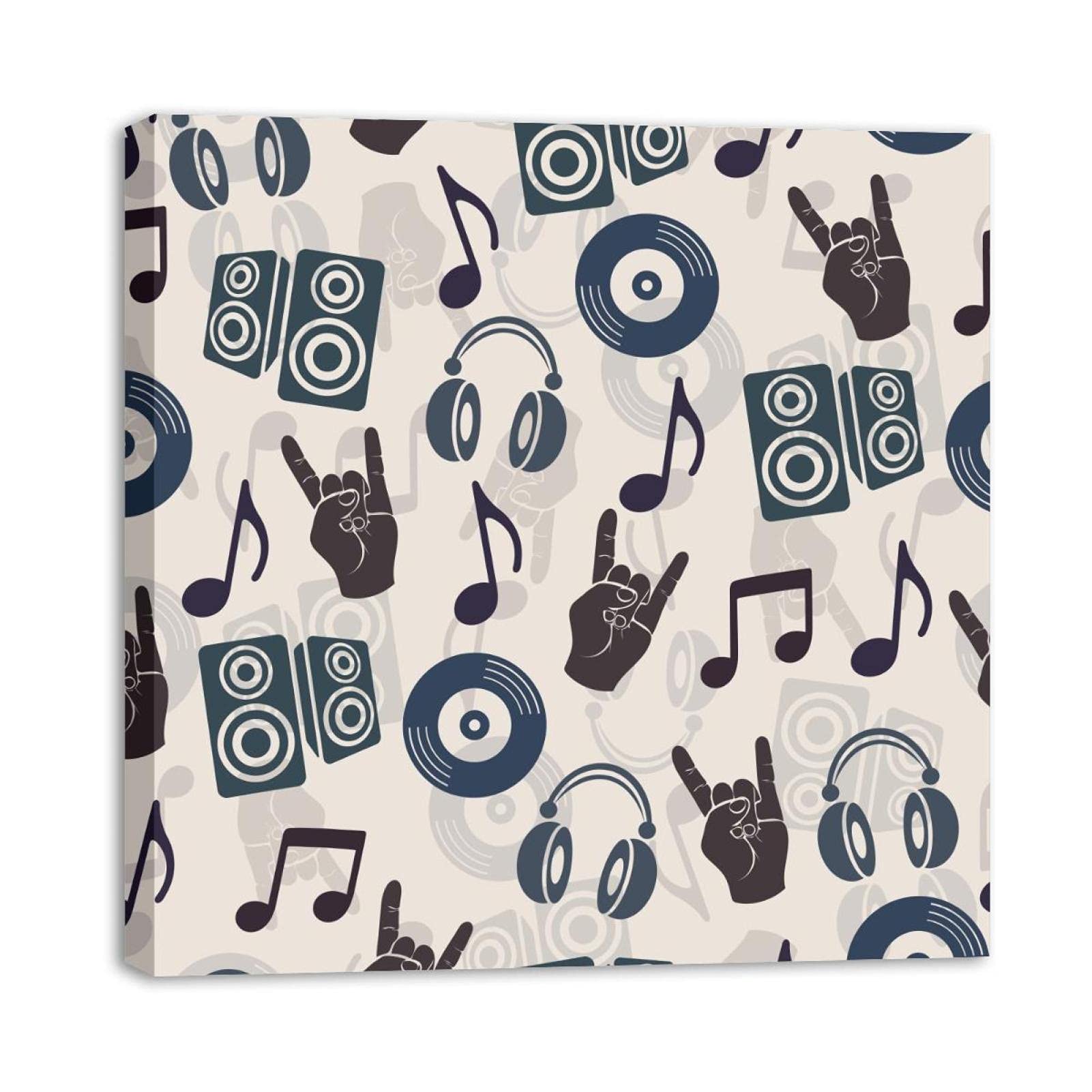 Framed Canvas Wall Art - Music Theme Oil Painting with Headphones, CDs & Vinyl Records - Modern Home Decor for Living Room, Bedroom, Office & Bathroom - Perfect Gift for Music Lovers & Wall Decoration