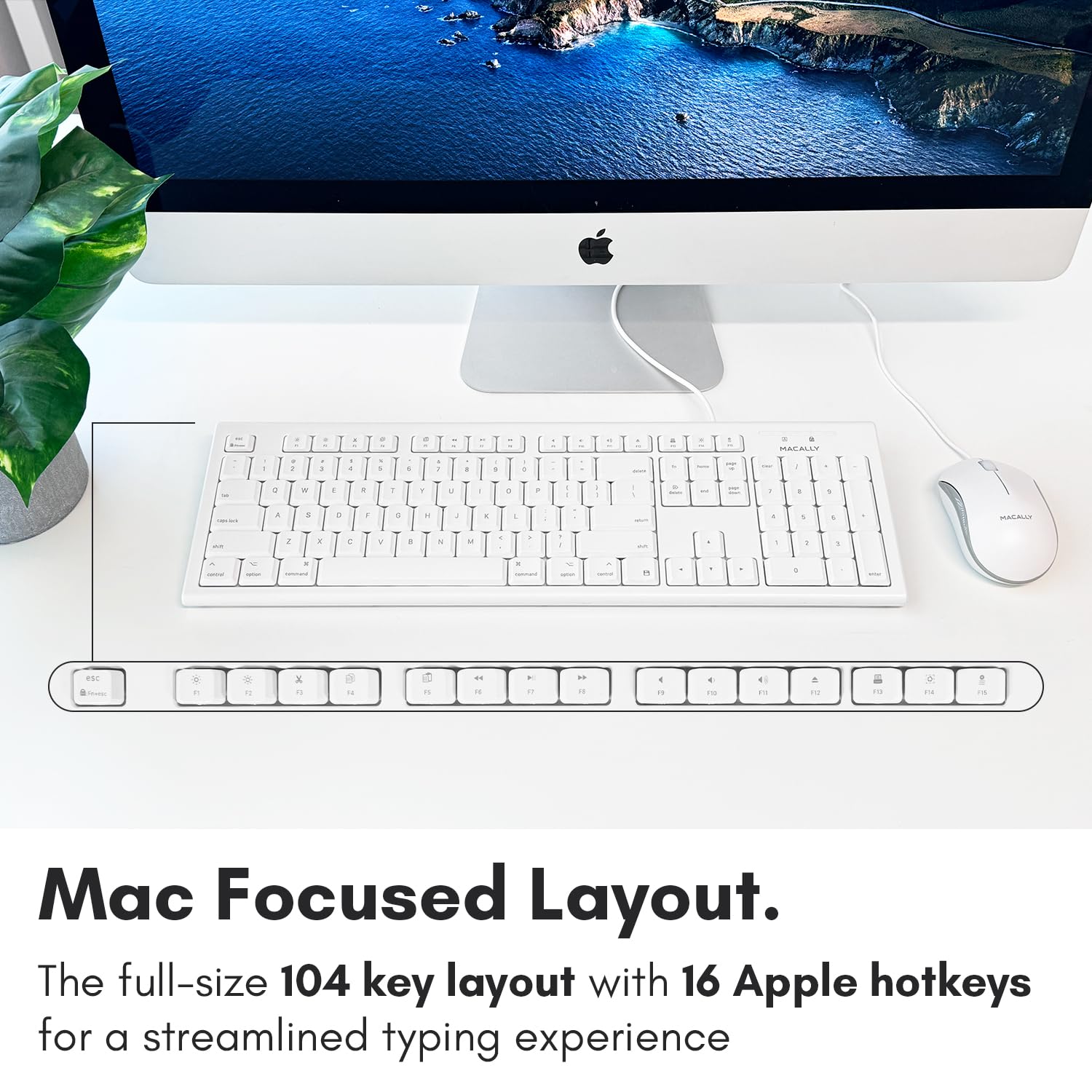 Macally Full Size USB Wired Keyboard and Mouse Combo for Mac - Ergonomic Design with Mac Shortcuts & Number Pad | Compatible with Mac Mini Pro, iMac, MacBook Pro/Air | Perfect for Office Work, Graphic Design & Home Computing