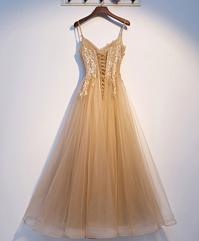 Elegant Champagne Tulle Lace Long Prom Dress for Evening Gala - Perfect for Homecoming, Prom Night & Formal Events