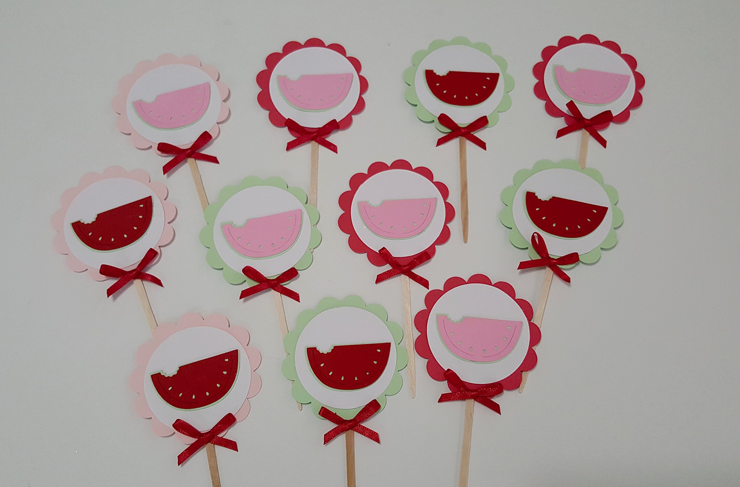 12-Pack Watermelon Cupcake Toppers - Summer Party Decorations for Birthday, Baby Shower & Wedding Cakes