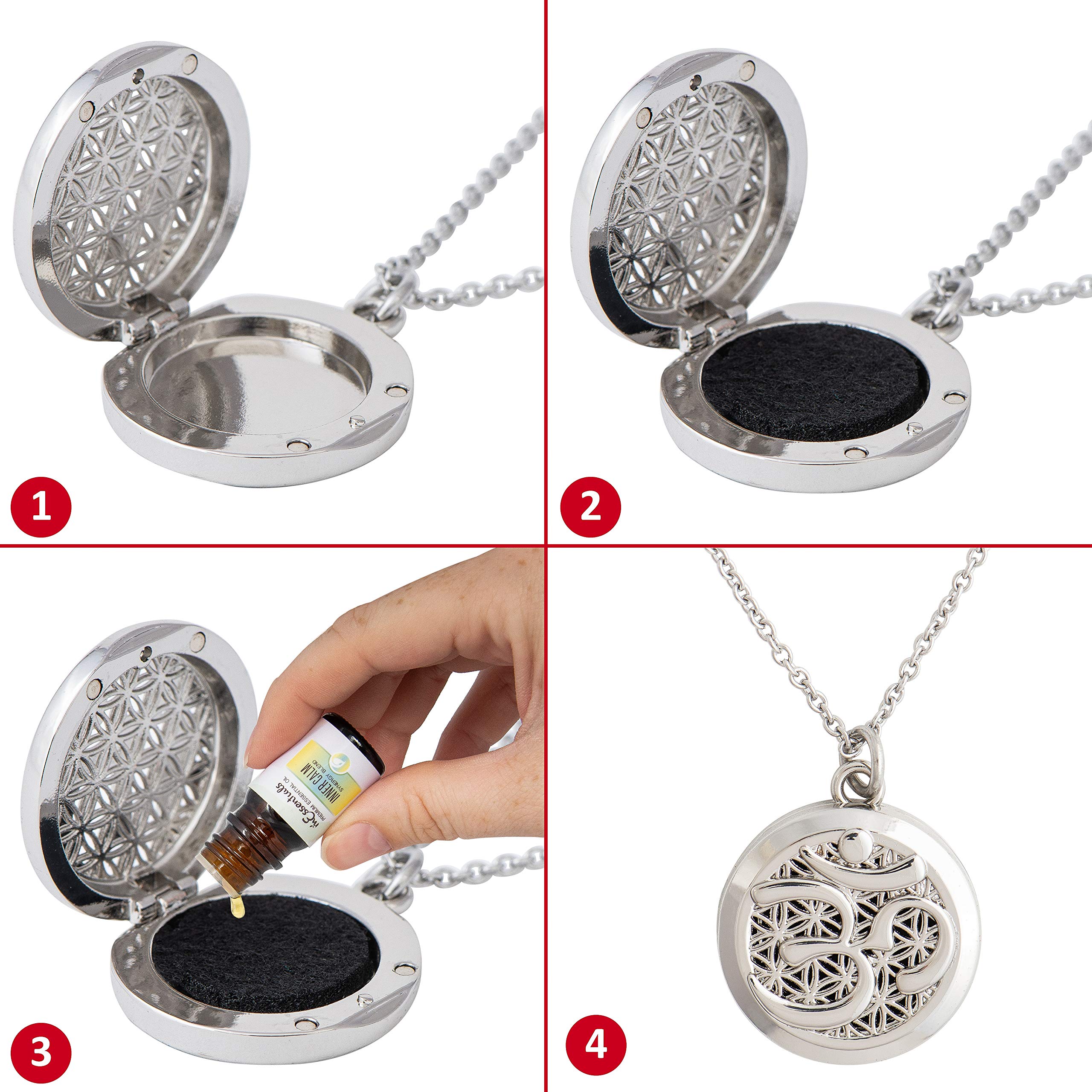 Aromatherapy Essential Oil Diffuser Necklace - Stainless Steel Locket Pendant with 24