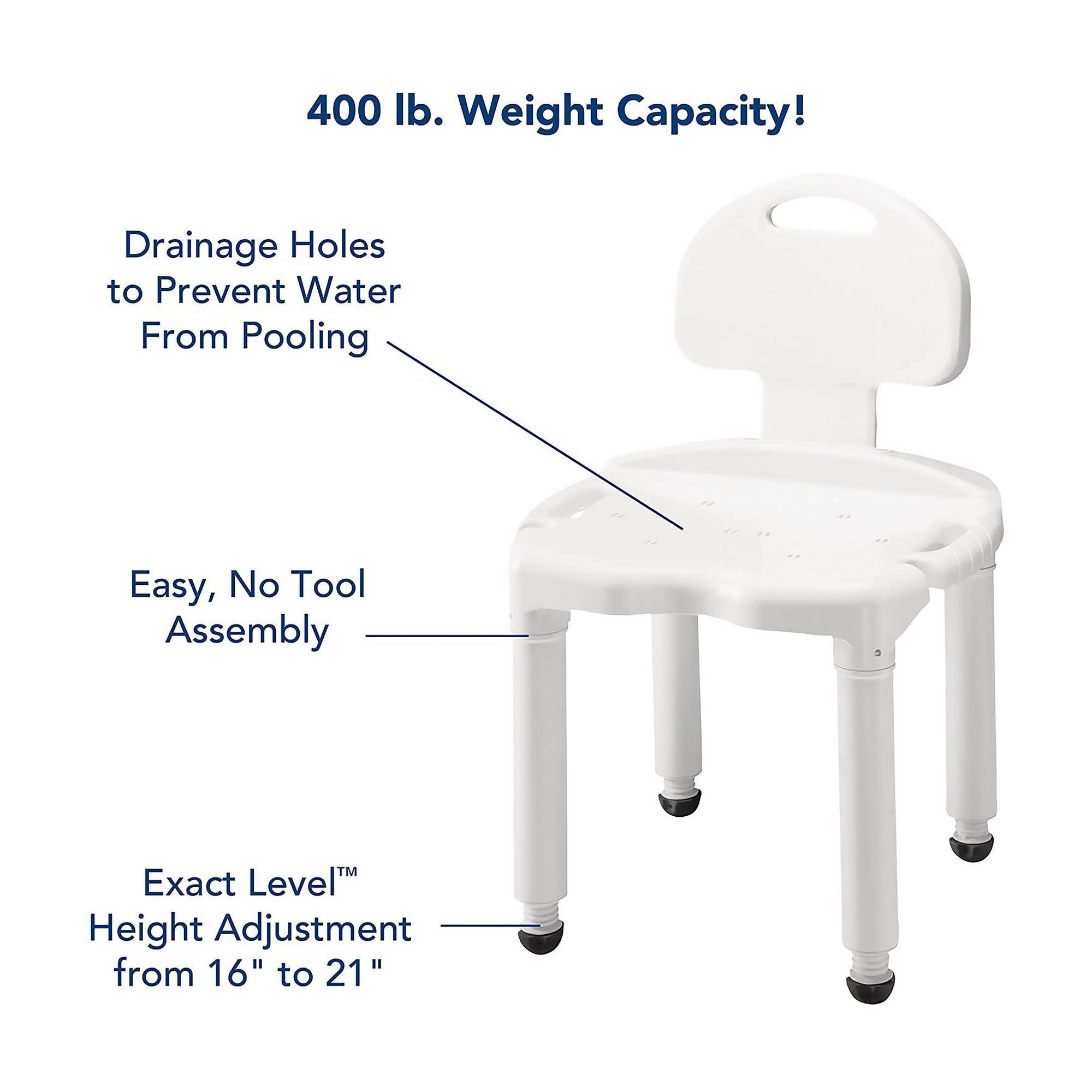 Carex Universal Bath Seat with Back - Adjustable Shower Chair for Elderly & Disabled - Non-Slip Bathroom Safety Seat for Seniors, Ideal for Shower, Bathtub & Home Care Use