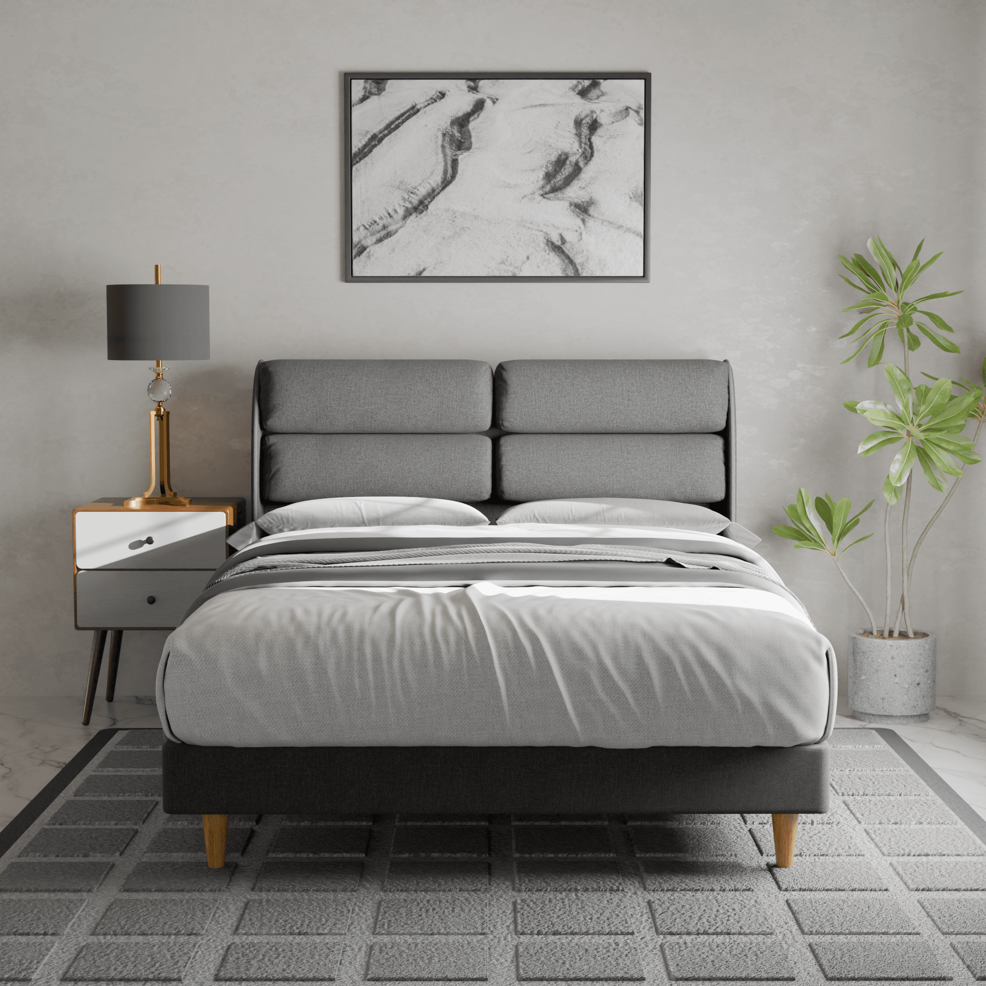Fobbee Waterproof Fabric Bed Frame - Queen Size Platform Bed with Sturdy Metal Legs, Easy Assembly, No Box Spring Needed - Perfect for Bedrooms, Dorms, and Guest Rooms
