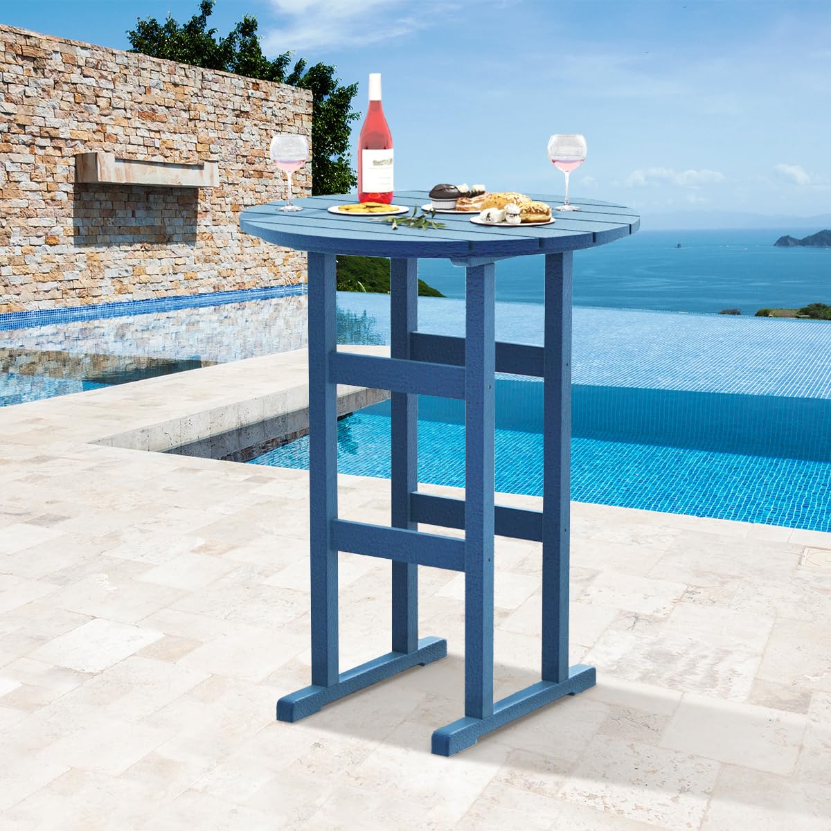 **Sundale Outdoor 39-Inch Round Bar Table - All-Weather HDPE High Top Pub Table for 4, Navy Blue - Perfect for Patio, Deck, Porch, Balcony & Poolside Dining**