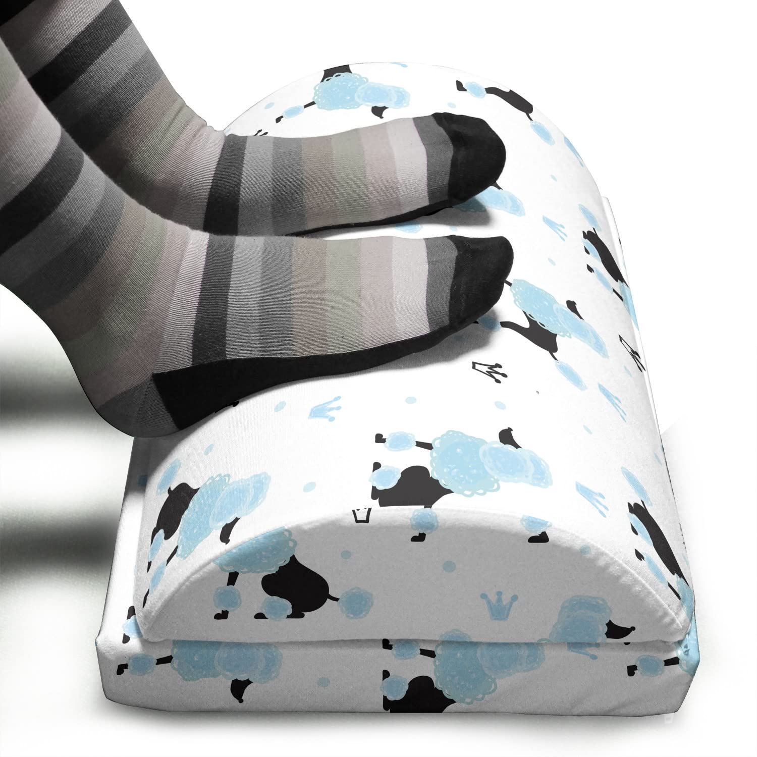 Ambesonne Poodle Foot Rest with Non-Slip Backing - Adjustable Ergonomic Memory Foam Leg Support for Office & Home - Pale Blue White Fluffy Dog Design - Perfect for Work, Gaming & Relaxation