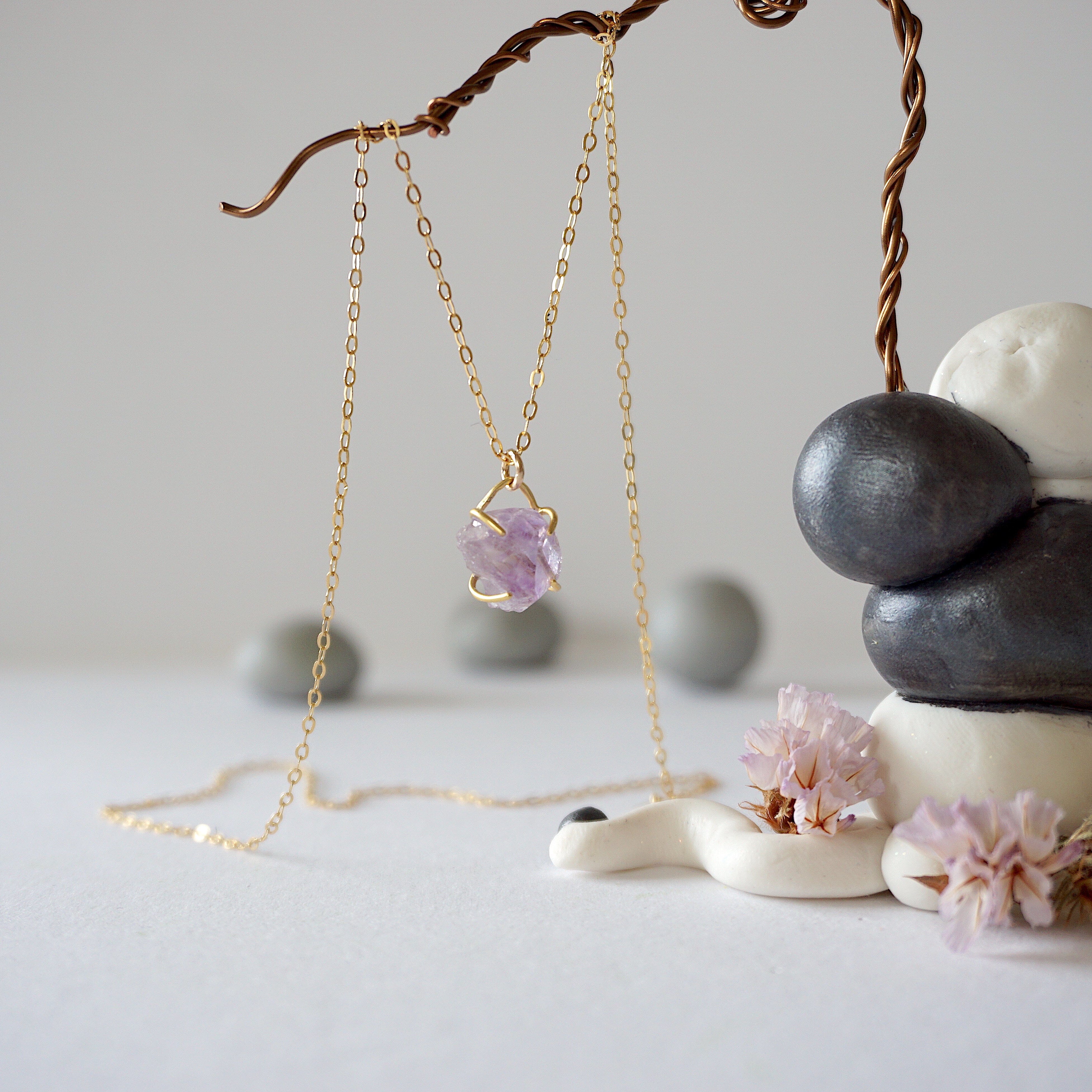 14K Gold Filled Amethyst Huggie Charm Necklace for Women - Elegant Layering Jewelry for Everyday Wear & Special Occasions