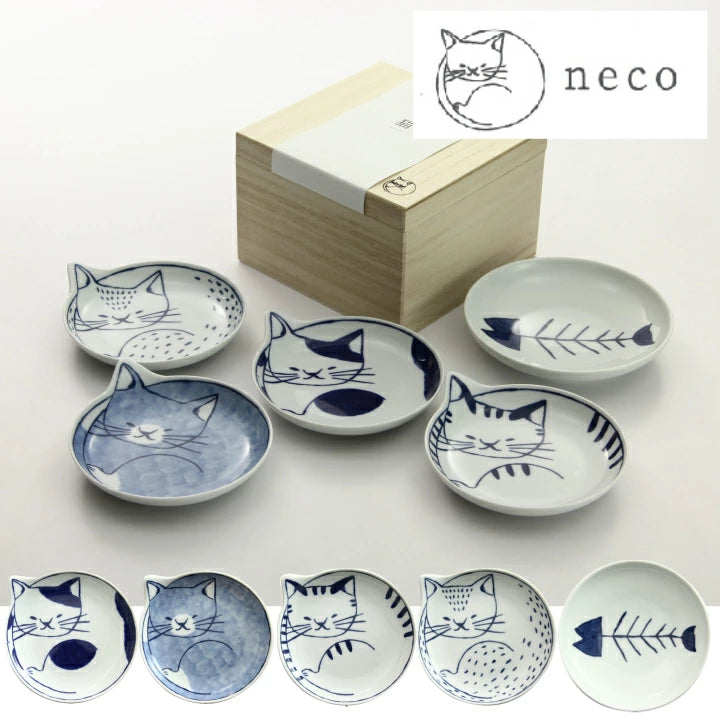 Premium Hasami Yaki Ceramic Plate Set - 5-Piece Japanese Stoneware Dinner Plates for Cat Lovers | Elegant Tableware for Home Dining, Restaurants & Gift Giving