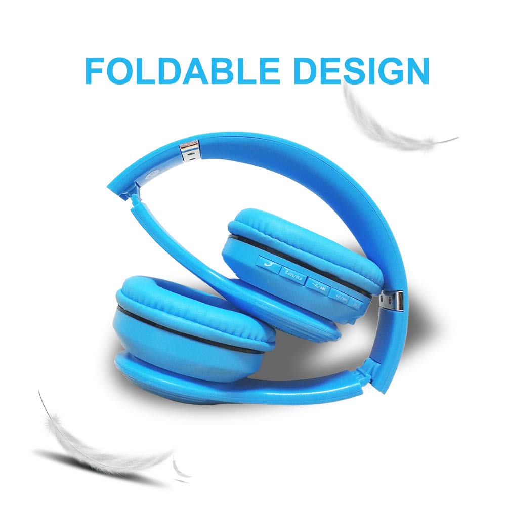 Wireless Bluetooth Kids Headphones with LED Lights, 85dB Volume Limiting, Foldable Design, Built-in Mic, FM Radio & Micro SD Support - Compatible with Phone, Tablet, PC, Laptop, TV (Blue) - Perfect for Online Learning, Gaming, and Travel Entertainment