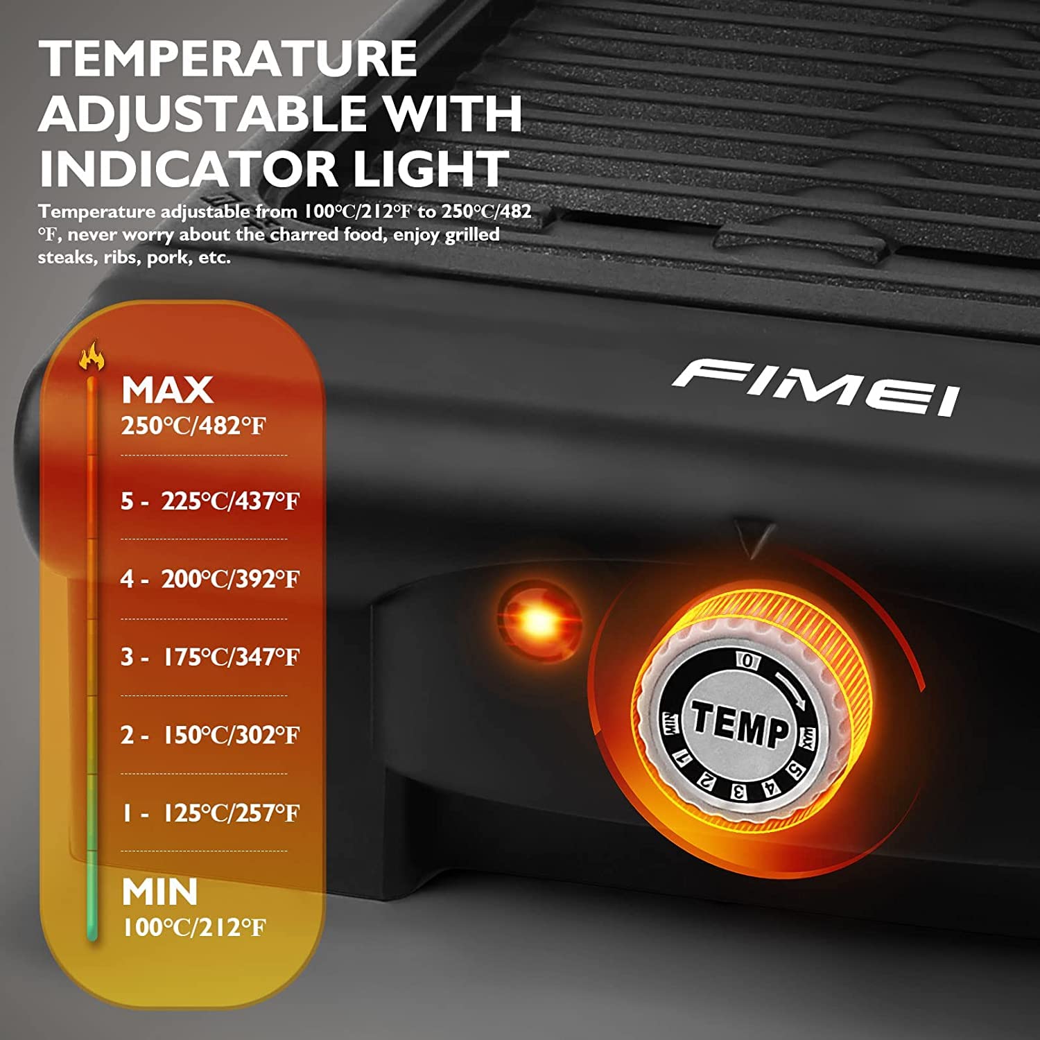 FIMEI 1400W Electric Grill - Smokeless Indoor/Outdoor BBQ Grill with 6 Temperature Settings, Non-Stick & Easy to Clean - Perfect for Backyard Parties, Camping, Apartment Balcony & Small Space Cooking
