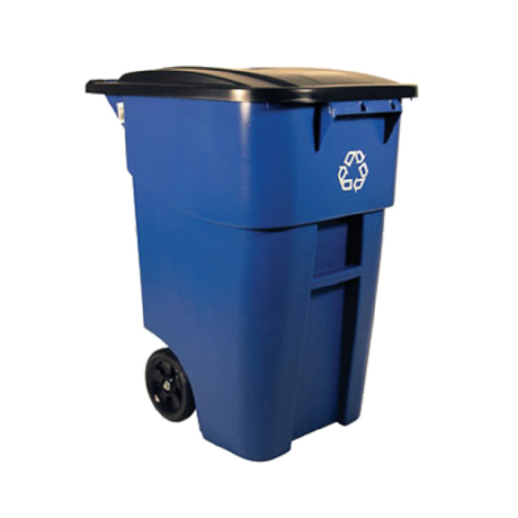 Rubbermaid Brute 50 Gallon Heavy-Duty Mobile Recycling Bin with Lid - Blue | Large Trash Can for Home, Office, Garage & Outdoor Waste Management