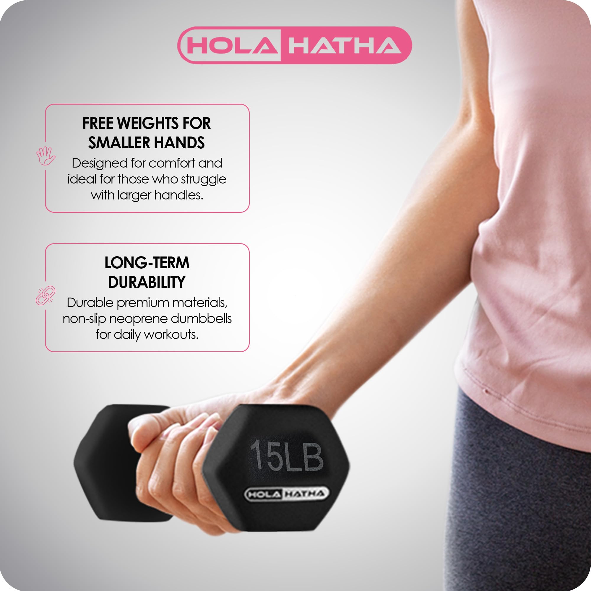HolaHatha Neoprene Dumbbell Set with Storage Rack - 5-15lbs Free Weights for Home Gym, Strength Training & Toning | Perfect for HIIT, Yoga & Full-Body Workouts