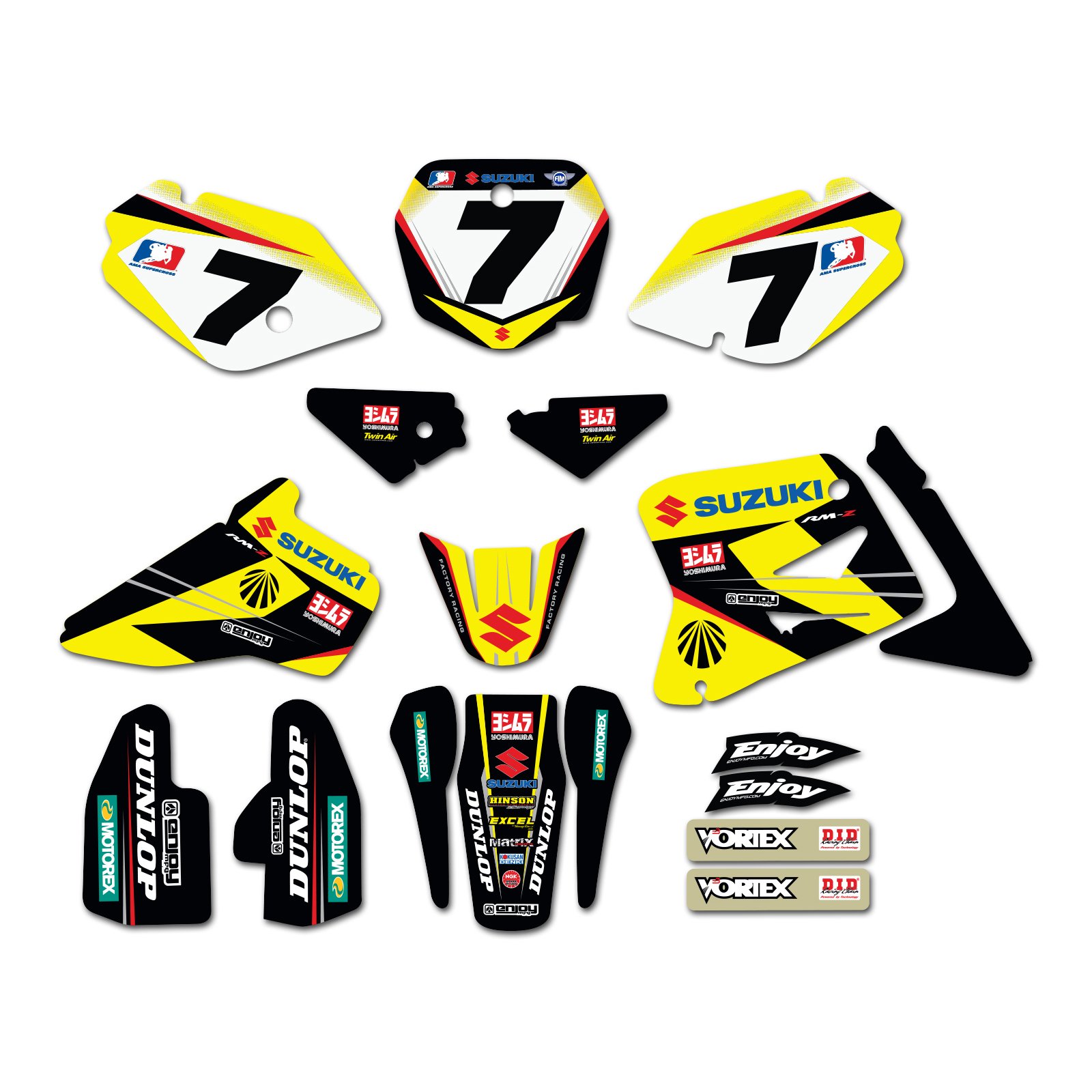 Suzuki RM85 2002-2012 Custom Graphics Kit & Number Plates - Yoshimura & James Stewart Style Decals - Perfect for Motocross Racing & Bike Customization
