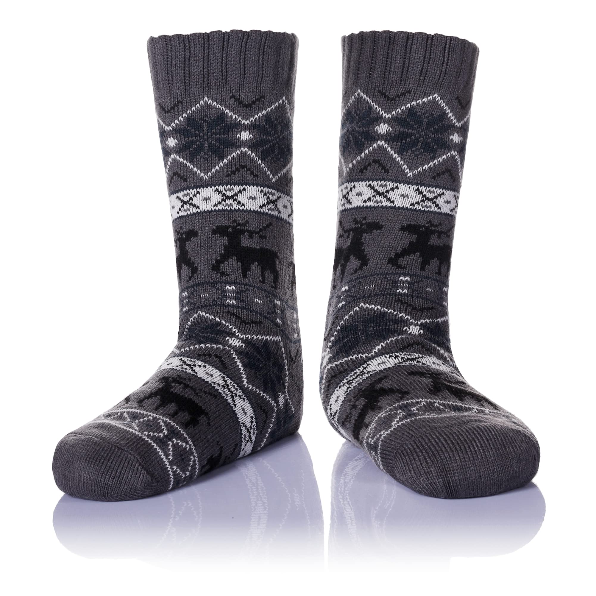 Men's Fleece Lined Thick Winter Slipper Socks - Cozy Non-Slip Fuzzy Home & Sleeping Socks for Cold Weather - Perfect for Indoor Comfort, Lounging and Relaxation at Home