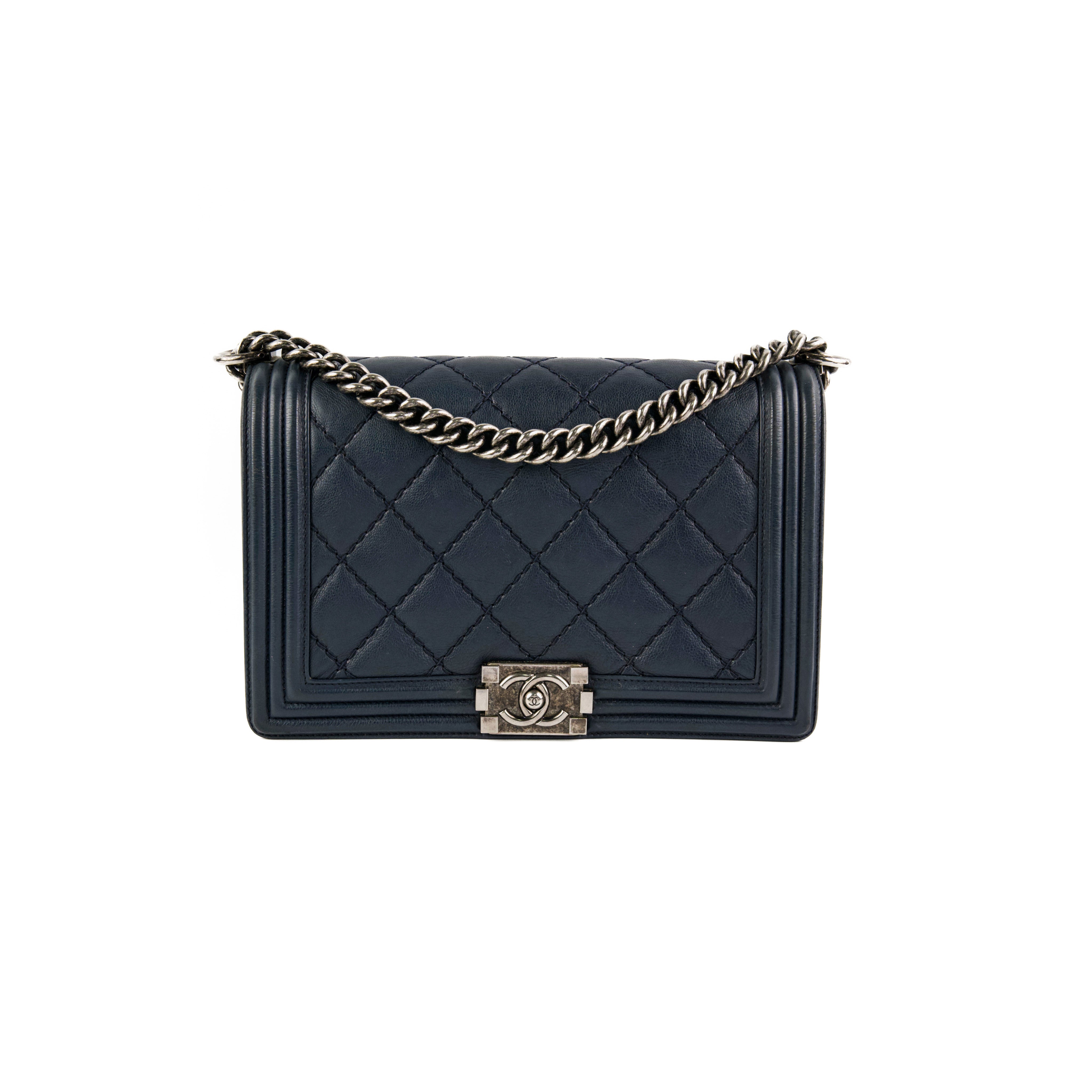 Chanel Boy New Medium Lambskin Navy Blue Leather Handbag - Luxury Designer Crossbody Bag for Women, Perfect for Parties, Dating & Everyday Use