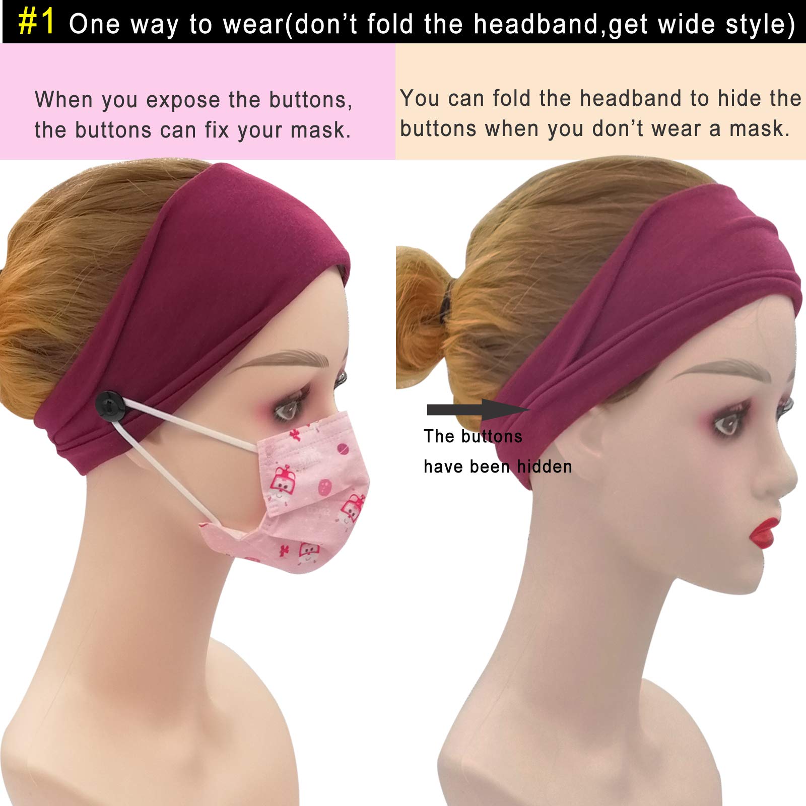 Non-Slip Button Headbands for Women - 4 Pack Elastic Yoga Hair Bands for Nurses & Doctors | Perfect for Workouts, Medical Shifts & Daily Use