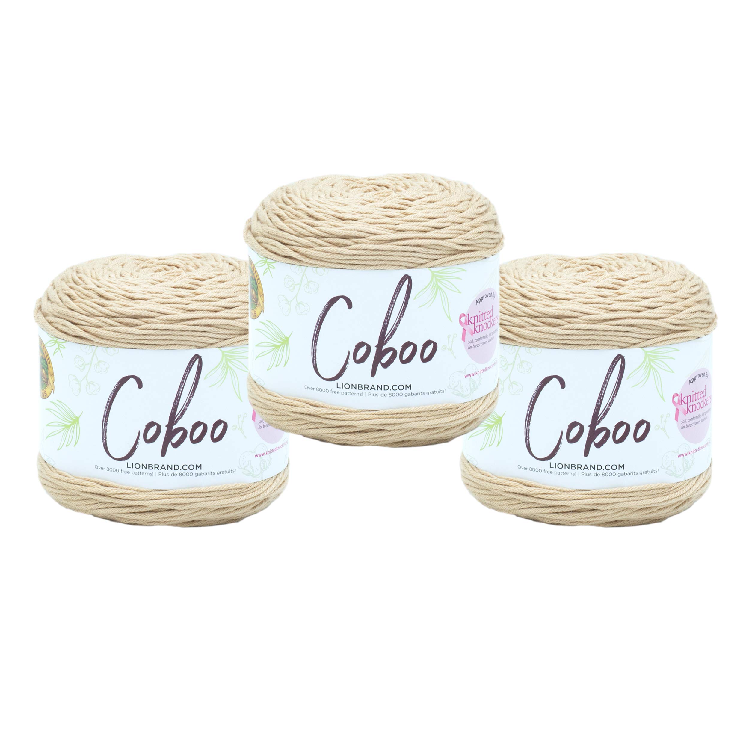 (3 Pack) Lion Brand Yarn Coboo Soft Bamboo Cotton Blend Yarn - Light Beige | Perfect for Knitting, Crochet, Baby Clothes & DIY Crafts