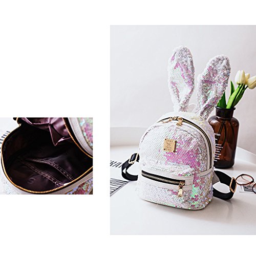 Sparkly Sequins Rabbit Ears Backpack for Women - Cute Casual Rucksack Purse for School, Travel & Cosplay Accessories