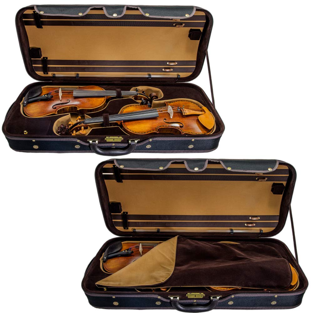 Premium SKY Heavy Duty 4/4 Full Size Professional Wooden Double Violin Case - Black/Khaki - Perfect for Musicians, Performances & Travel Protection