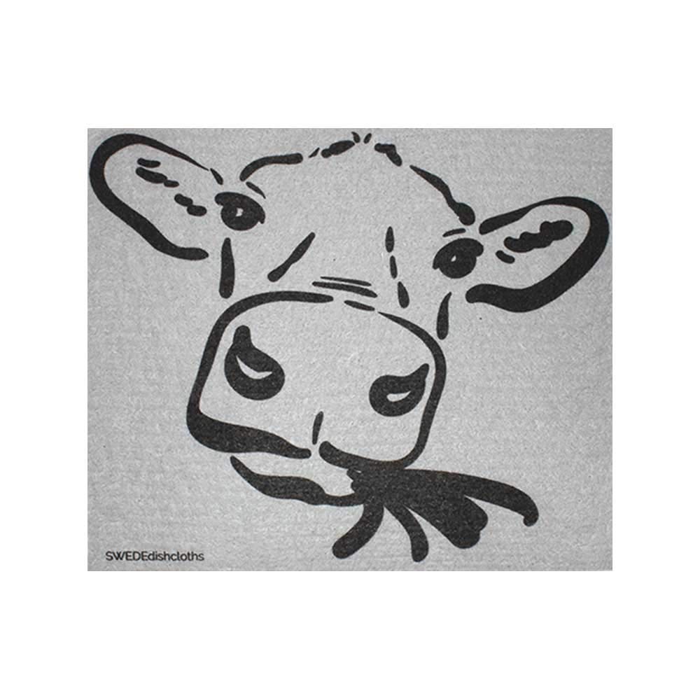 Eco-Friendly Cellulose Sponge Dish Towels Set of 4 - Reusable Swedish Dish Cloths with Cow Silhouette Design for Kitchen Cleaning, Dish Drying & Household Chores