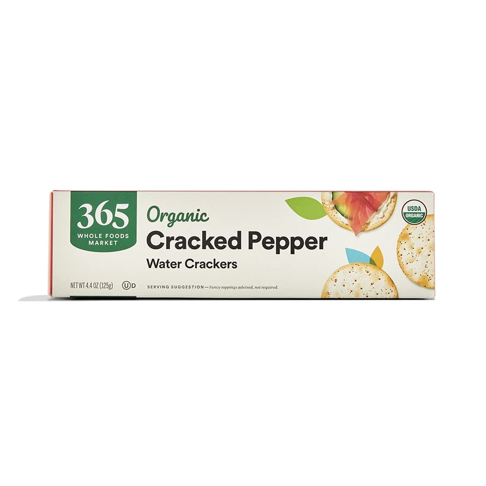 365 by Whole Foods Market Organic Cracked Pepper Water Crackers, 4.4 oz - Gluten-Free Snacks for Parties, Cheese Pairing & Healthy Eating