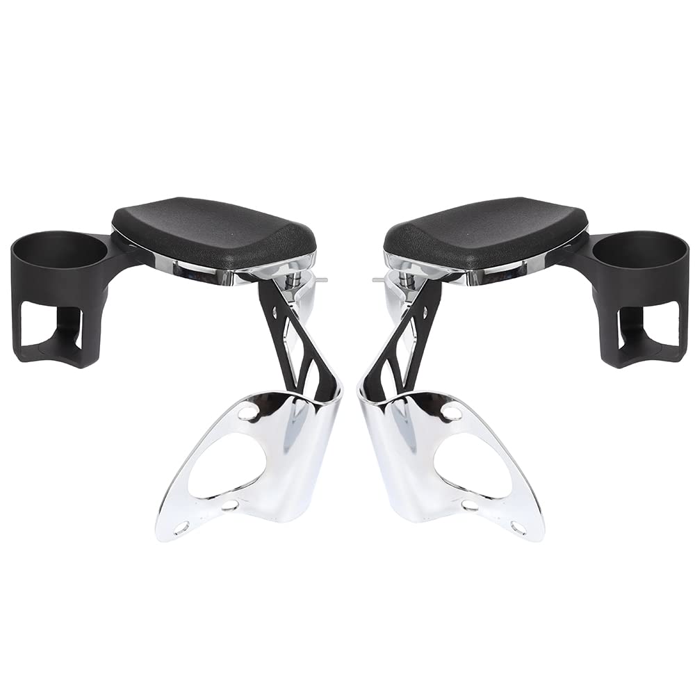 Motorcycle Chrome Passenger Armrests with Cup Holder for Harley Touring 2014-2021 Road Glide Ultra Electra Tri Glides - Comfortable Long Ride Accessories for Cruiser Bikes