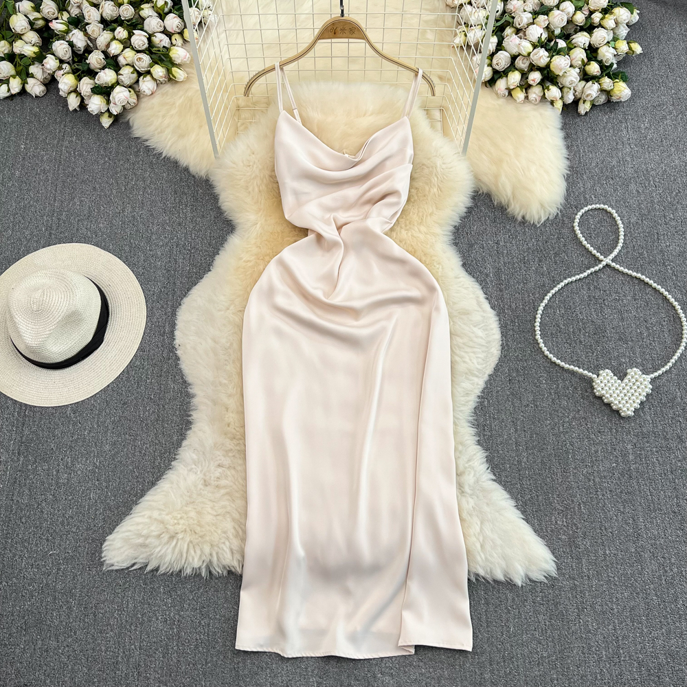 French Satin A-Line Spaghetti Strap Dress - Summer Sheath Skirt 930 | Elegant Sleeveless Party Cocktail Dress for Women | Perfect for Weddings, Date Nights & Beach Vacations