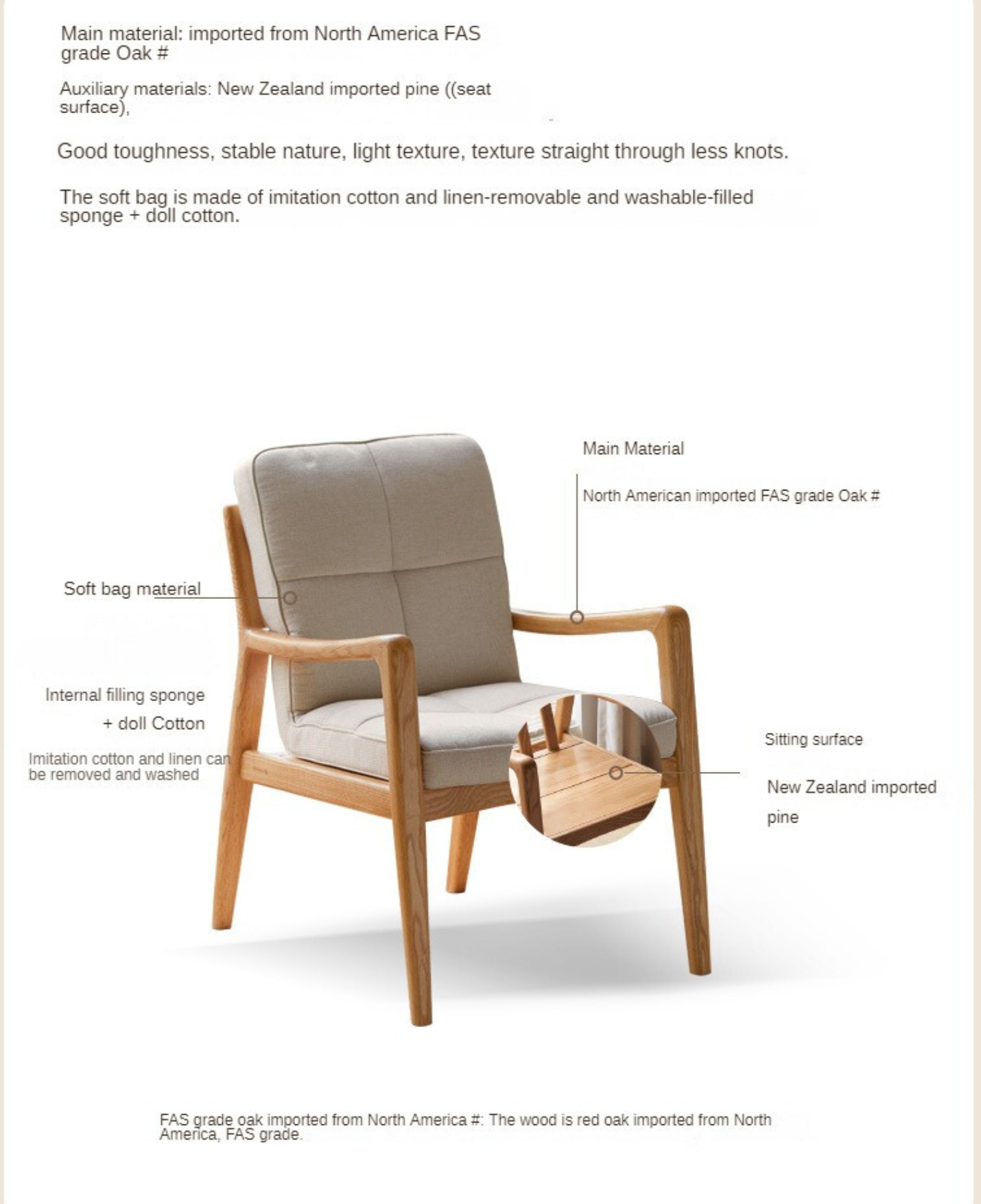 Ergonomic Oak Solid Wood Study Chair with Soft Padded Seat - Perfect for Home Office, Library & Reading Nook Comfort
