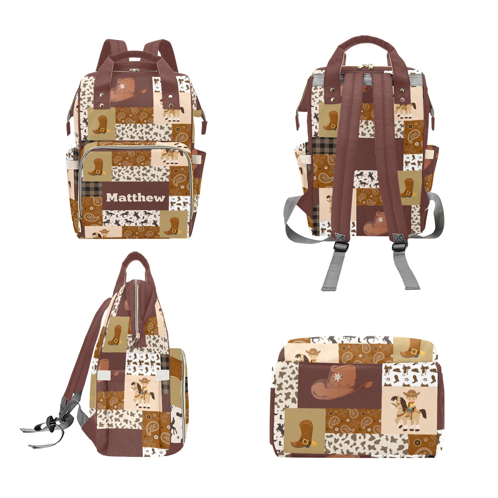 Custom Personalized Diaper Bag Backpack & Tote - Unique Cowboy Quilt Design Baby Shower Gift for New Moms - Perfect for Travel, Daycare & Family Outings