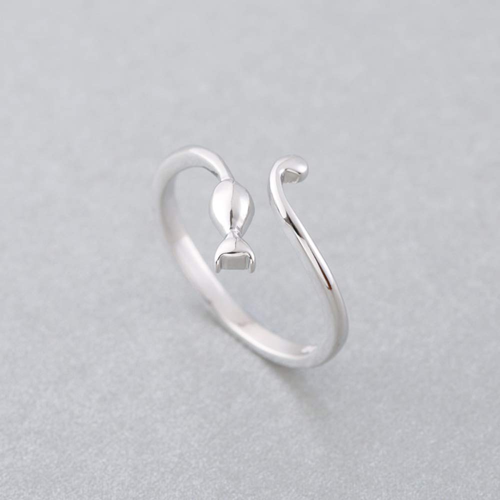 NewZenro Sterling Silver Cat Open Toe Ring - Adjustable Promise Band Jewelry for Women, Teen Girls, Pet Lovers | Perfect Birthday Gift, Engagement Ring, Fashion Statement for Cat Owners & Animal Lovers