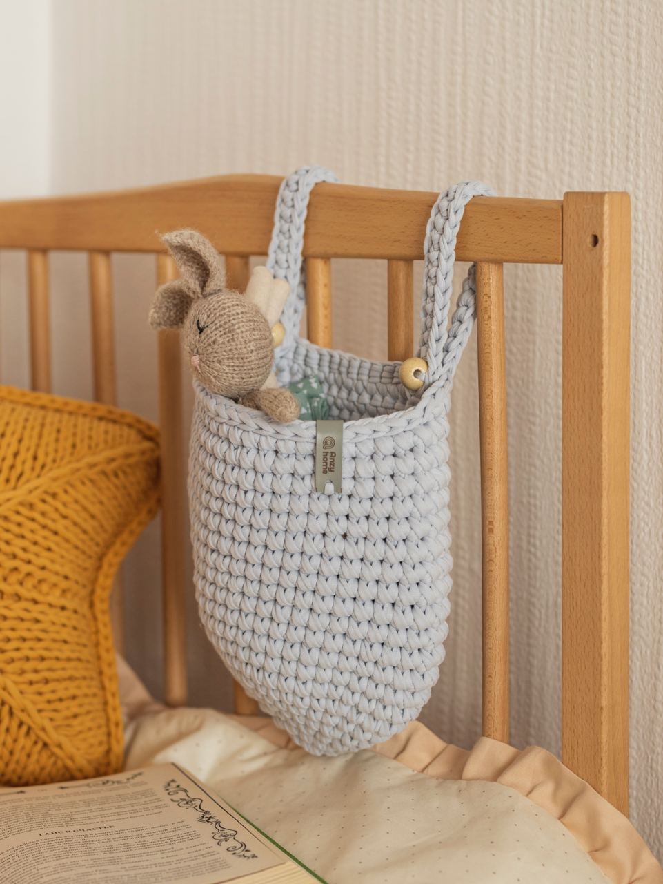 Anzy Home Hanging Basket Crib Pocket Organizer - Nursery Storage Solution for Baby Clothes, Diapers & Toys | Perfect for Baby Showers & Small Space Organization