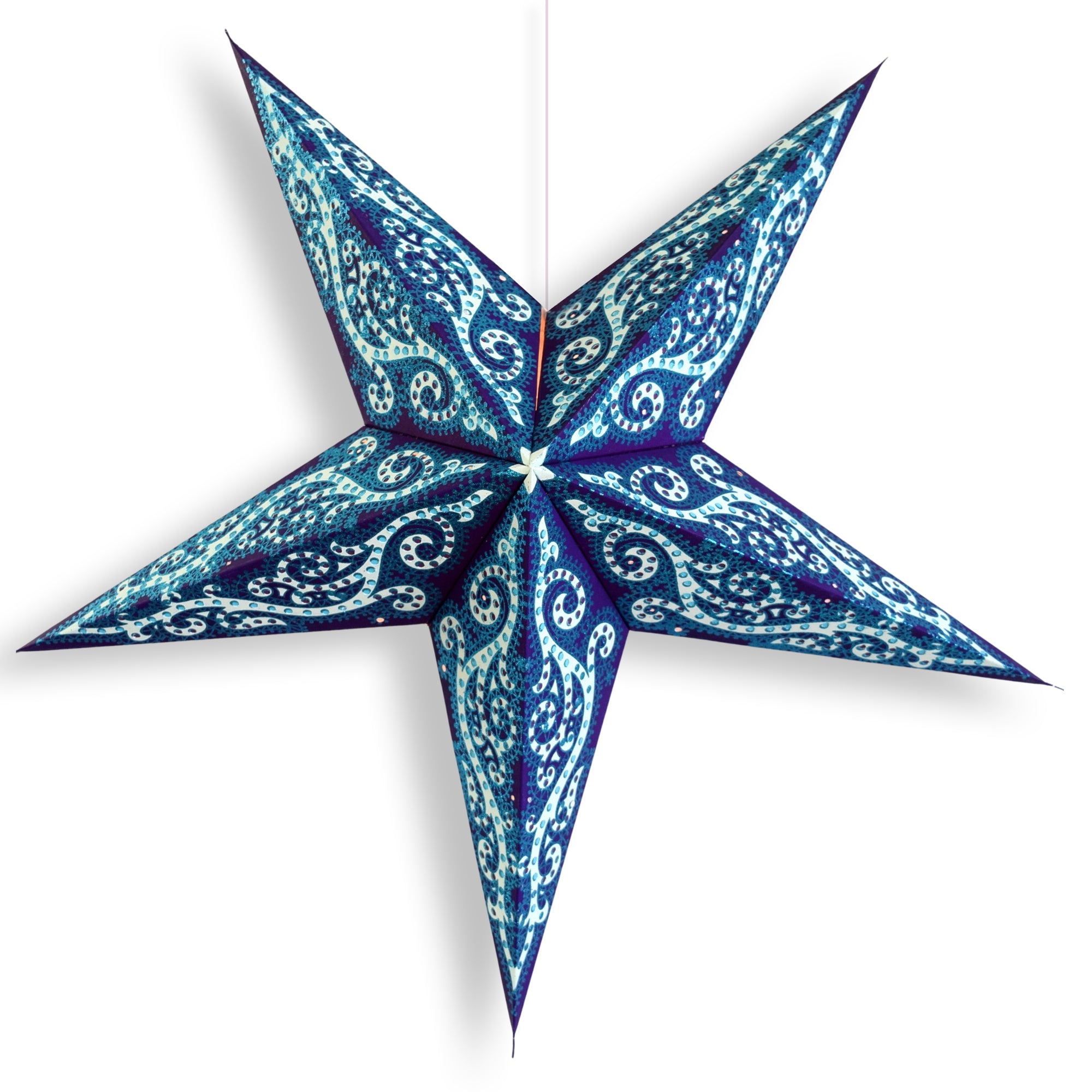 24 Inch Blue Mystic Glitter Paper Star Lantern - Party Decorations, Wedding, Baby Shower & Home Decor for Festive Celebrations