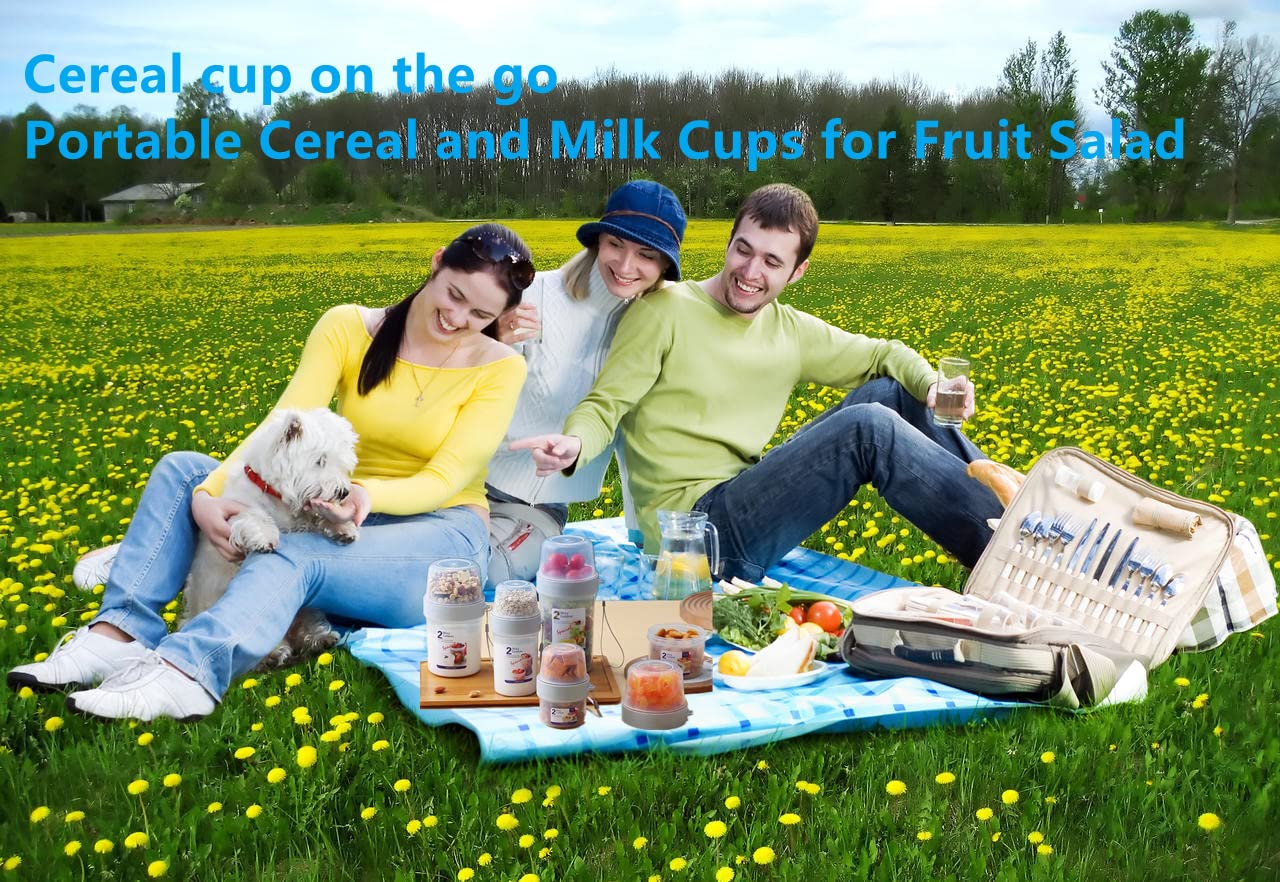Portable Leak-Proof Breakfast Cups with Fork - Reusable Cereal & Yogurt Containers for Overnight Oats, Salad, Snacks & Dressing - Ideal for Office, Travel & On-the-Go Meals (Grey)