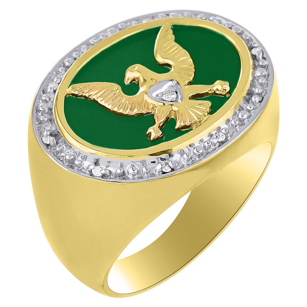 14K Yellow Gold & White Gold Patriotic USA Eagle Ring for Men - Diamond & Green Onyx Wedding Band, Anniversary Gift, Promise Ring, Everyday Jewelry