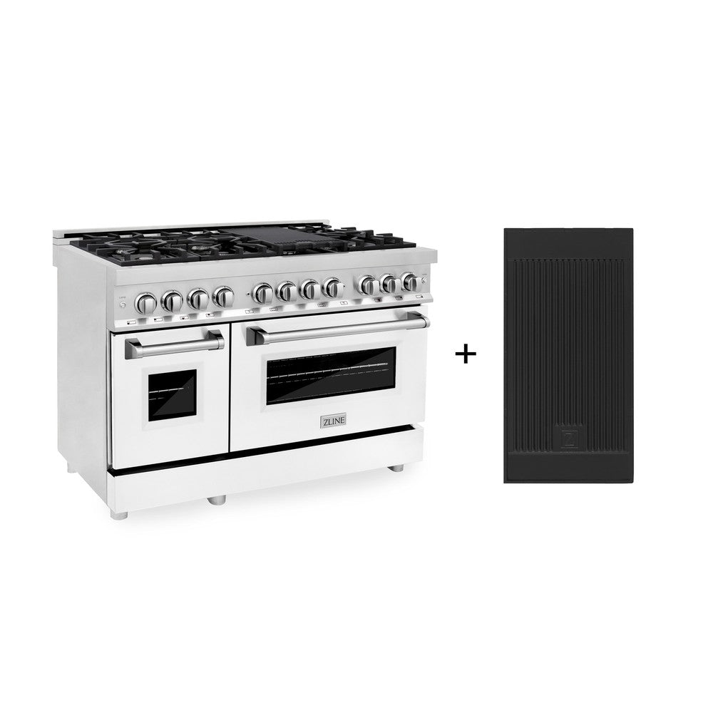 ZLINE 48-Inch 6.0 cu. ft. Stainless Steel Dual Fuel Range - 7 Burner Gas Cooktop & 2 Electric Ovens with Griddle & White Matte Doors (RA WM GR 48) - Perfect for Home Chefs & Modern Kitchens