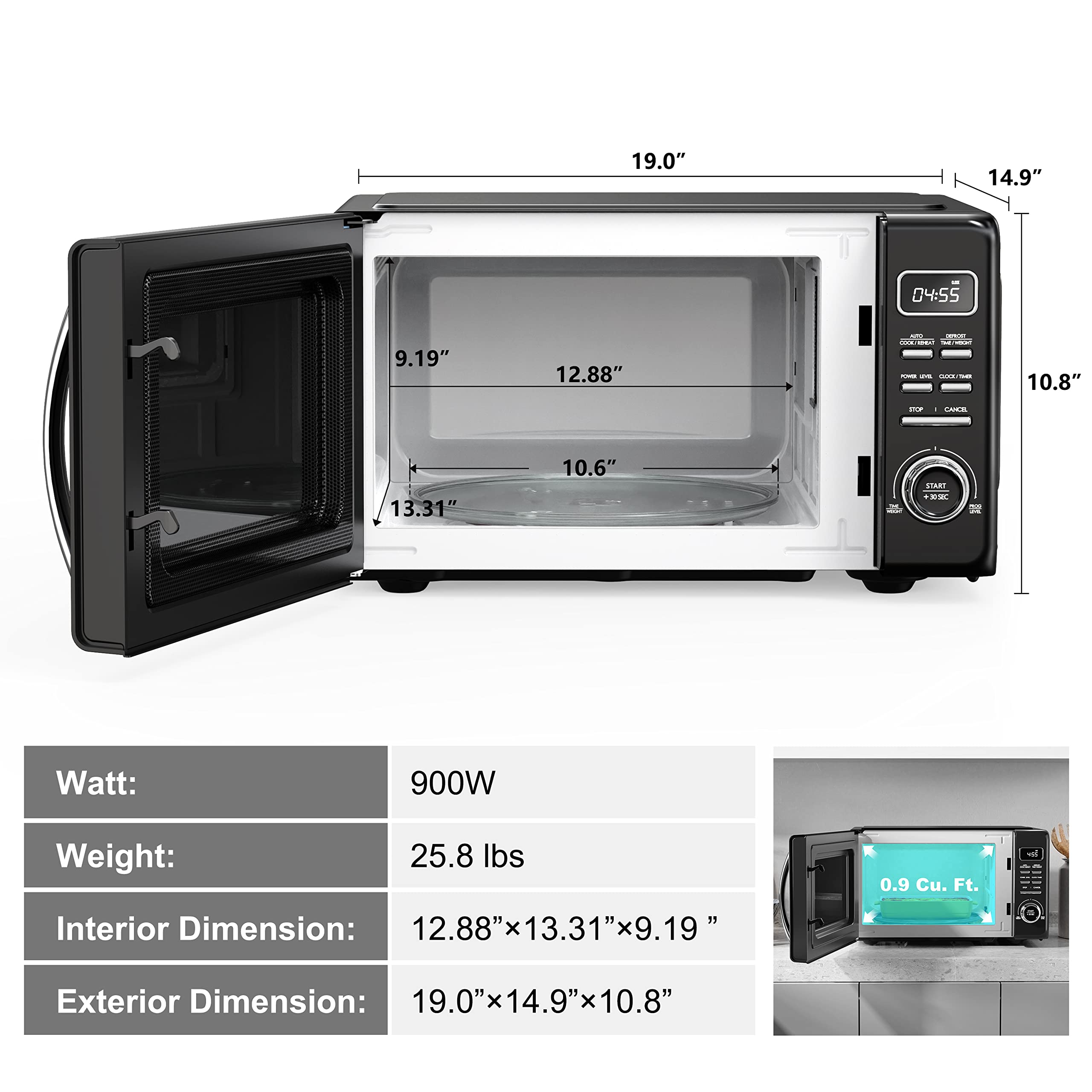 **Galanz GLCMKZ09BKR09 0.9 cu ft Retro Black Countertop Microwave Oven – Auto Cook, Reheat, Defrost & Quick Start – Easy Clean Glass Turntable & Pull Handle – Perfect for Dorms, Apartments & Small Kitchens**