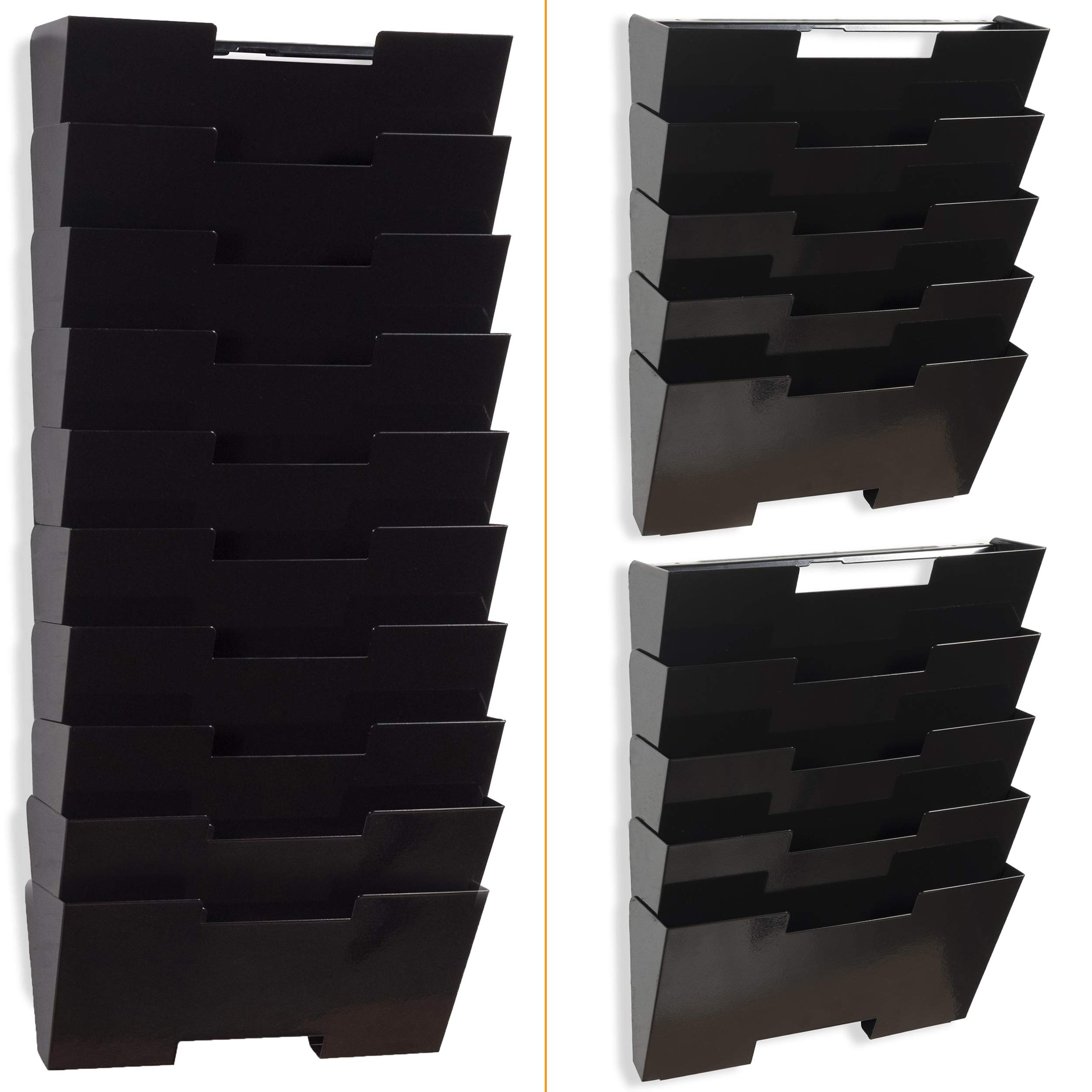 Wallniture Lisbon 10-Tier Wall Mounted File Holder & Desk Organizer - Black Metal Office Storage Rack for Documents, Mail & Supplies - Perfect for Home Office, Classroom & Workspace Organization