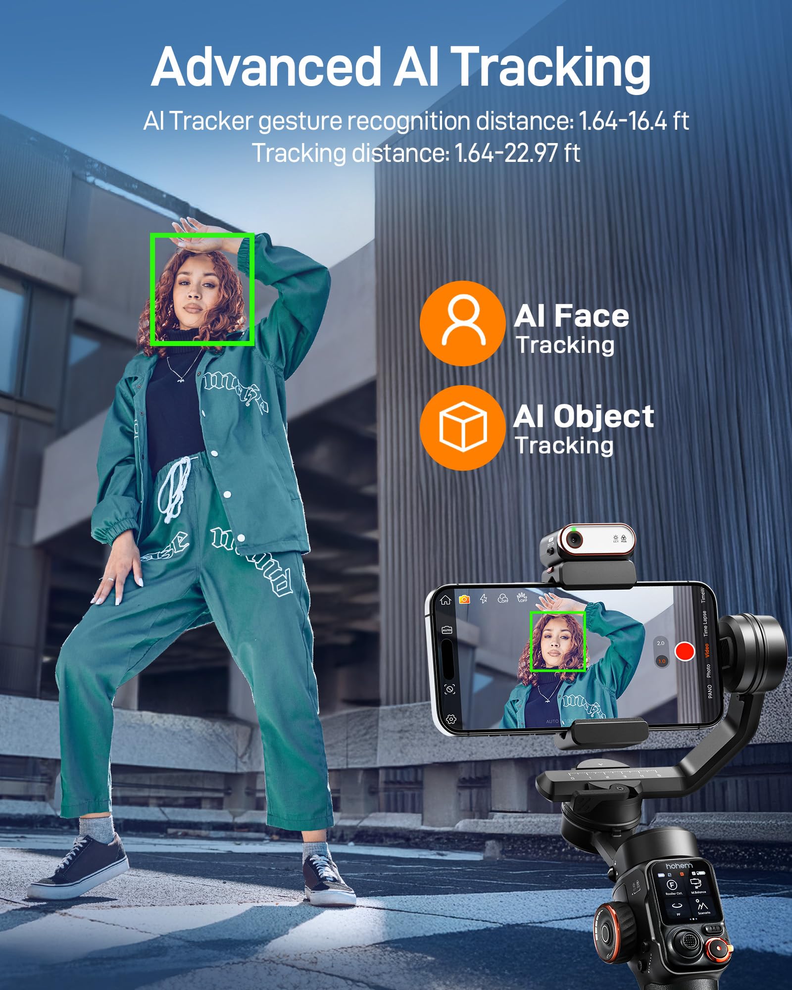 Hohem iSteady M7 3-Axis Gimbal Stabilizer for iPhone & Android - AI Tracking, 1.4