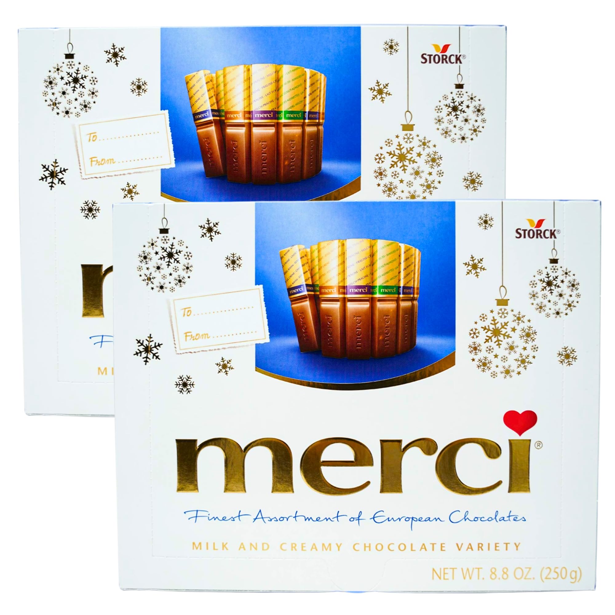 Needzo Merci Assorted Chocolate Holiday Gift Box - Milk & Almond Flavored Chocolates (2-Pack, 8.8oz Each) | Perfect for Christmas Gifts, Corporate Events & Birthday Presents