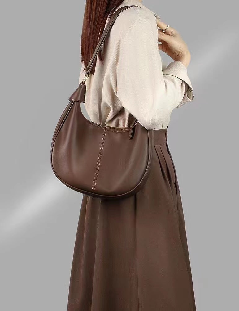 Stylish Semi-Circle Soft Leather Tote Bag for Women - Lightweight & Durable Handbag for Work, Travel & Everyday Use