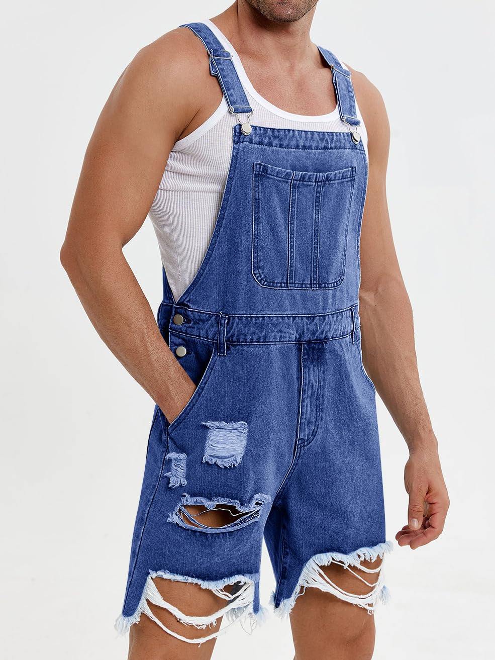 Runcati Men's Denim Shorts Bib Overalls - Loose Fit Jean Romper with Button Pockets | Casual Summer Jumpsuit for Outdoor Activities, BBQ Parties & Streetwear Fashion
