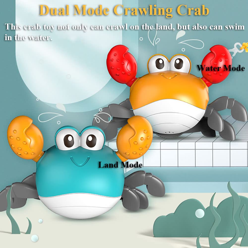 Dual Mode Wind-Up Swimming Crab Toy - Crawling & Pull & Go Baby Bath Toy for Pool, Bathtub Fun - Safe Leash Design (Blue) | Perfect for Toddlers' Water Play & Sensory Development