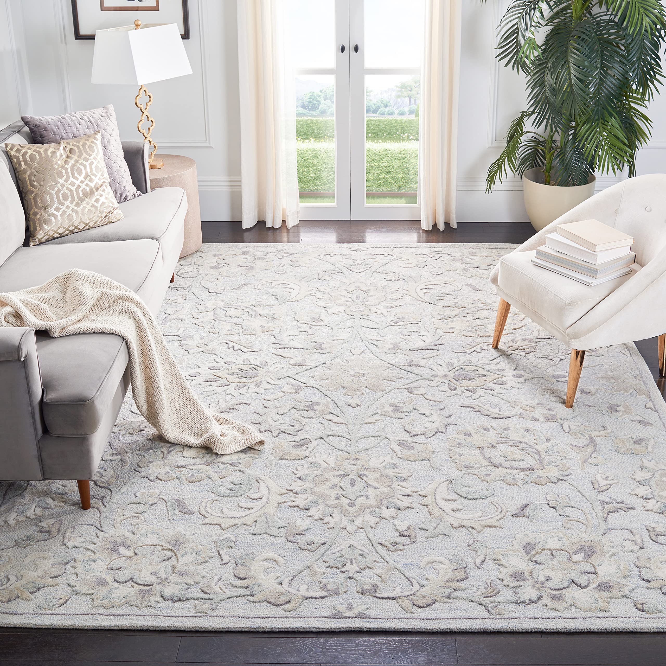 SAFAVIEH Glamour Collection 6'x6' Square Light Blue & Ivory Handmade Premium Wool Area Rug - Perfect for Living Room, Bedroom & Office Decor
