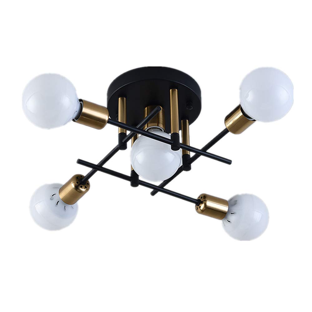 Modern Ceiling Chandelier Lighting - Contemporary Rustic Semi Flush Mount Ceiling Lamp - Minimalist Industrial Light Fixtures for Living Room, Bedroom, Dining Room - Black 5-Light Interior Decor