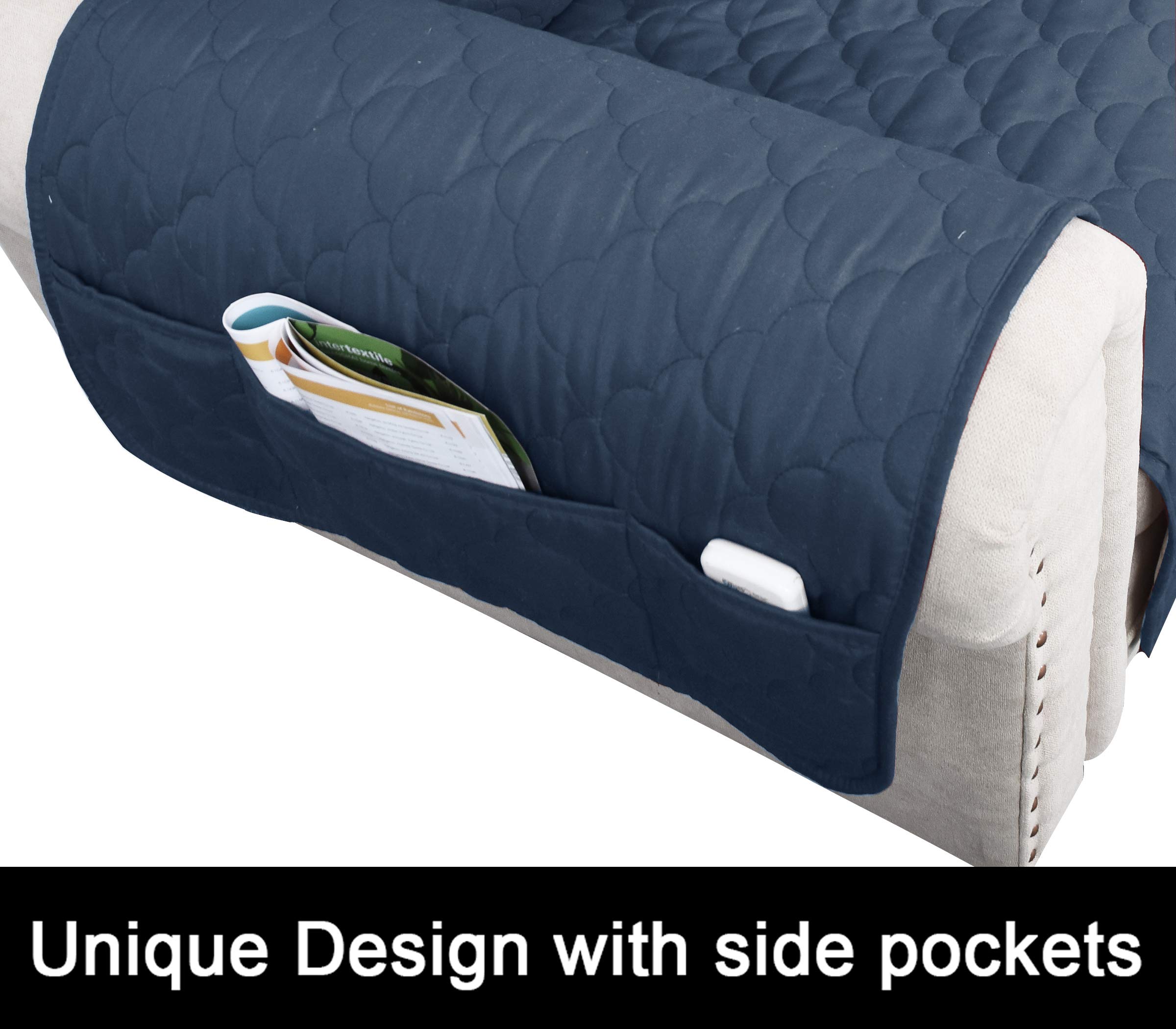 Non-Slip Waterproof Dog Sofa Cover - 100% Quilted Furniture Protector for Leather Couches & Pets (Blue, 68