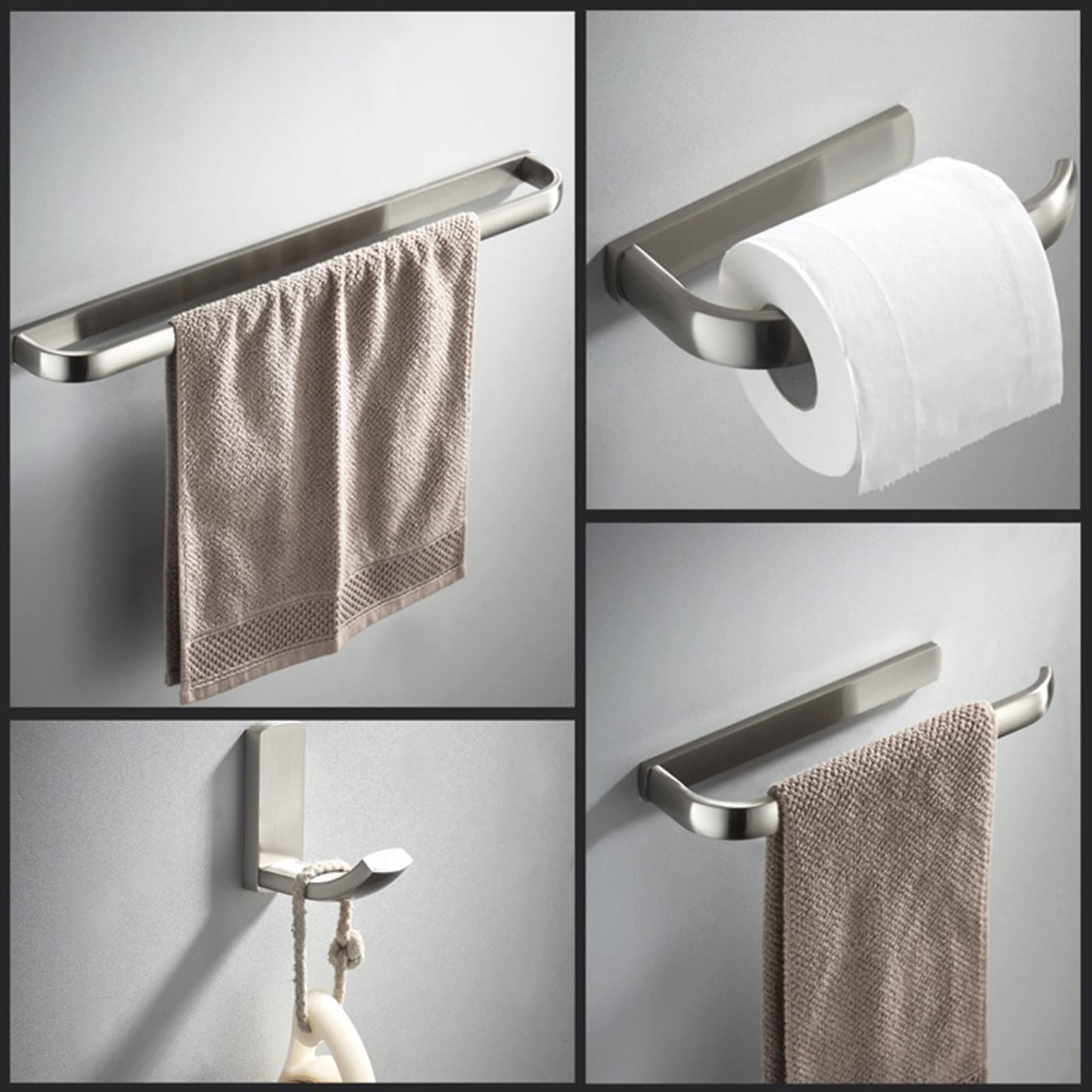 Brushed Nickel Bathroom Hardware Set - 22.4 Inch Towel Bar, Hand Towel Holder, Toilet Paper Holder & Robe Hook - 4-Piece Wall Mounted Bathroom Accessories for Modern Home & Spa-Like Retreat