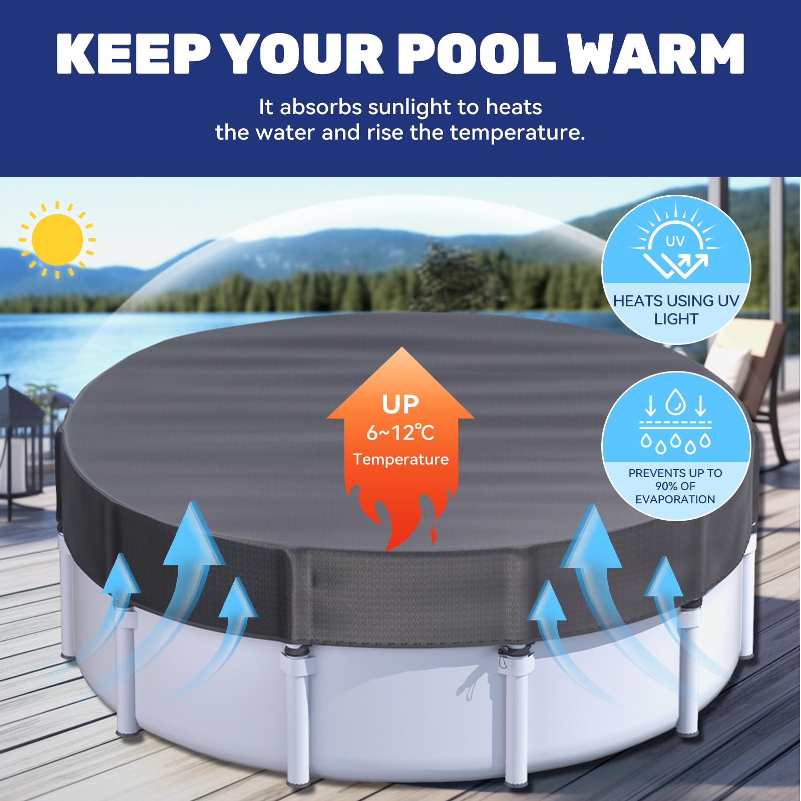10 ft Round Winter Pool Cover for Metal Frame Above Ground Pools - Heavy Duty Windproof Design Fits Intex/Bestway Frame Pools - Durable Outdoor Swimming Pool Protection (Black) | Perfect for Winter Storage & Year-Round Pool Protection