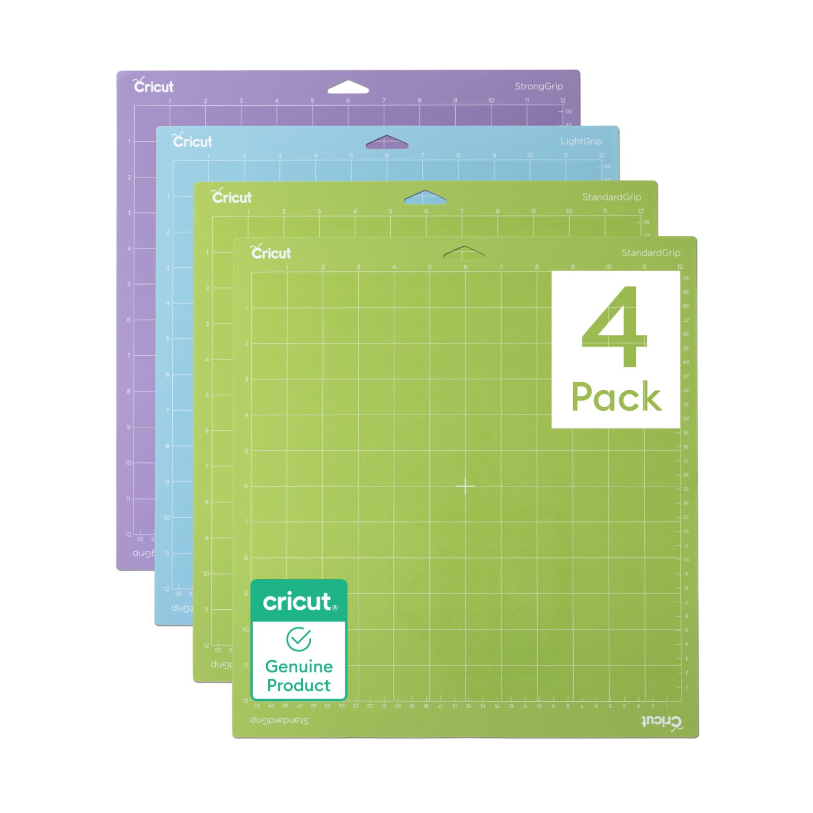 Cricut Mat Variety Pack (4 Count, 12x12 Inch) - Compatible with Cricut Explore & Maker Machines - Includes 2 StandardGrip, 1 LightGrip, 1 StrongGrip Mats - Perfect for Vinyl Cutting, Paper Crafts & DIY Projects