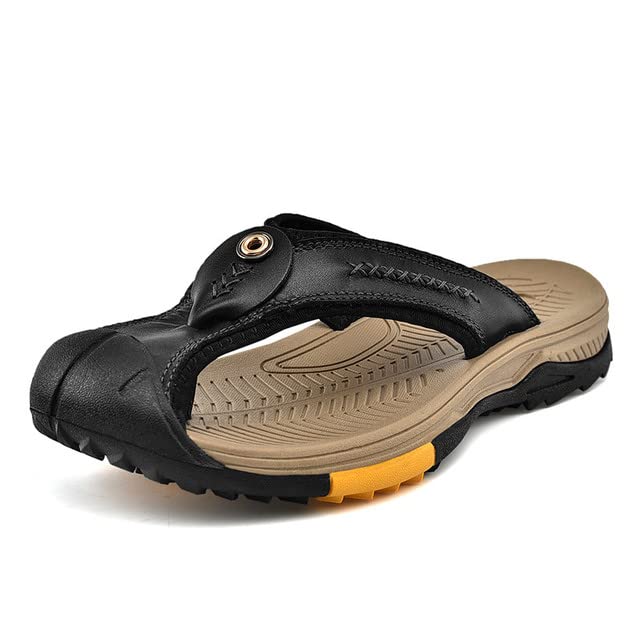 Recyphi Men's Protective Toe Flip Flops - Summer 2023 Fashion Sandals for Outdoor, Beach & Casual Wear - Closed Toe Slippers for Walking, Hiking & Water Activities