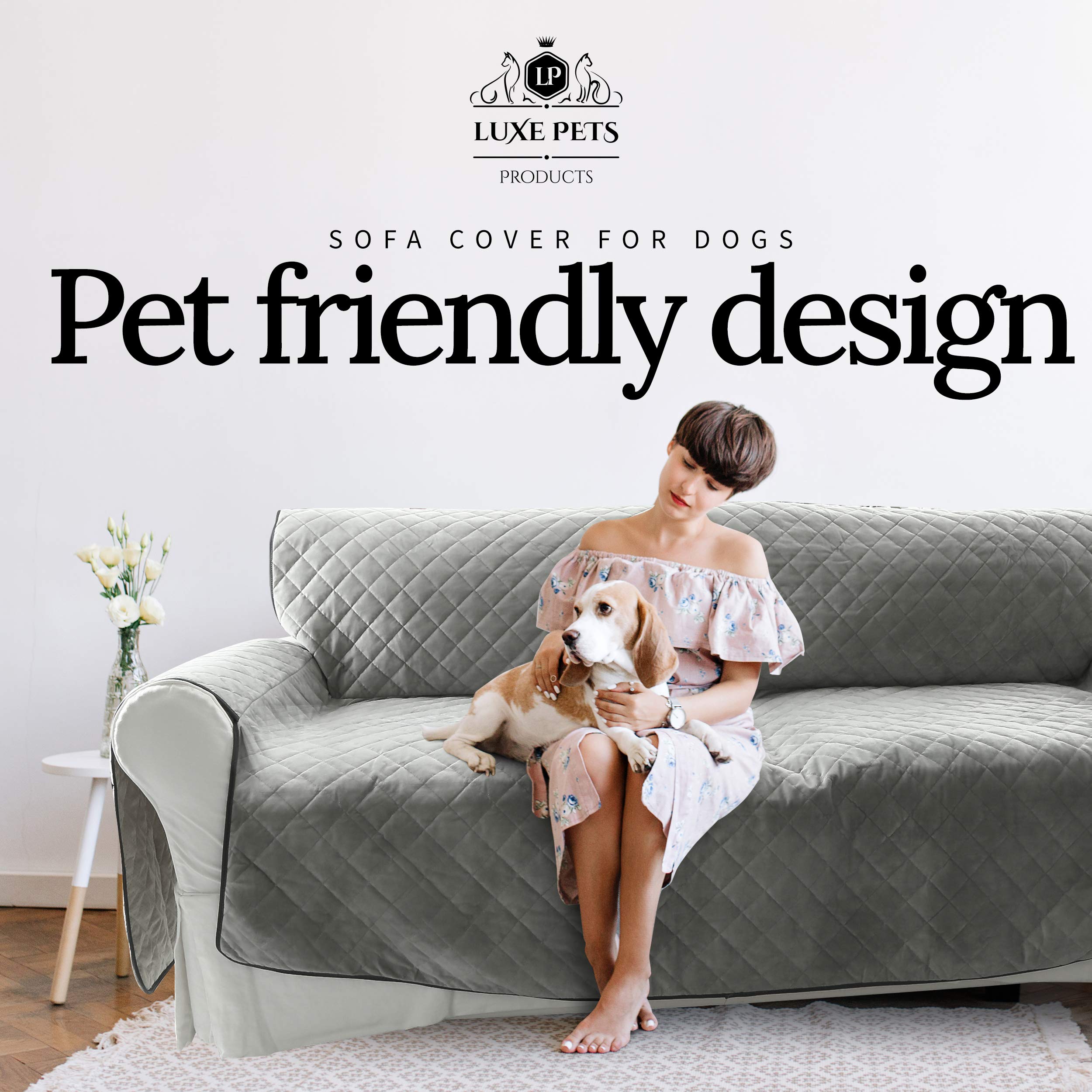 Premium Waterproof Dog Sofa Cover - Luxe Velvet Pet Furniture Protector with Non-Slip Bottom & 5 Pockets | Machine Washable, Adjustable Anchors | Perfect for Living Room, Bedroom & Pet-Friendly Homes